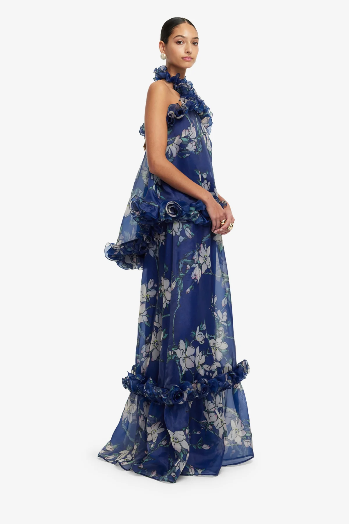 Michelle Ruffled Halterneck Top - Midnight Magnolia Print - Image 4