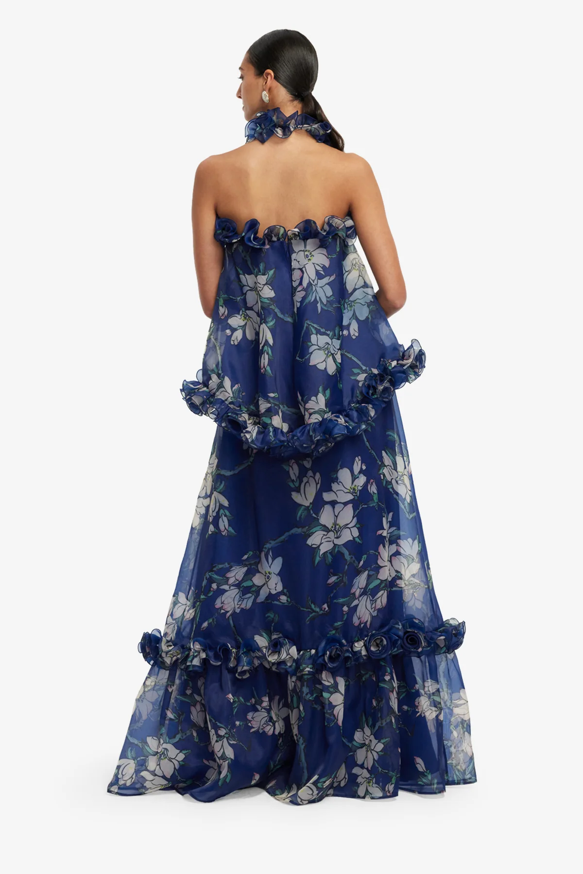 Michelle Ruffled Halterneck Top - Midnight Magnolia Print - Image 5