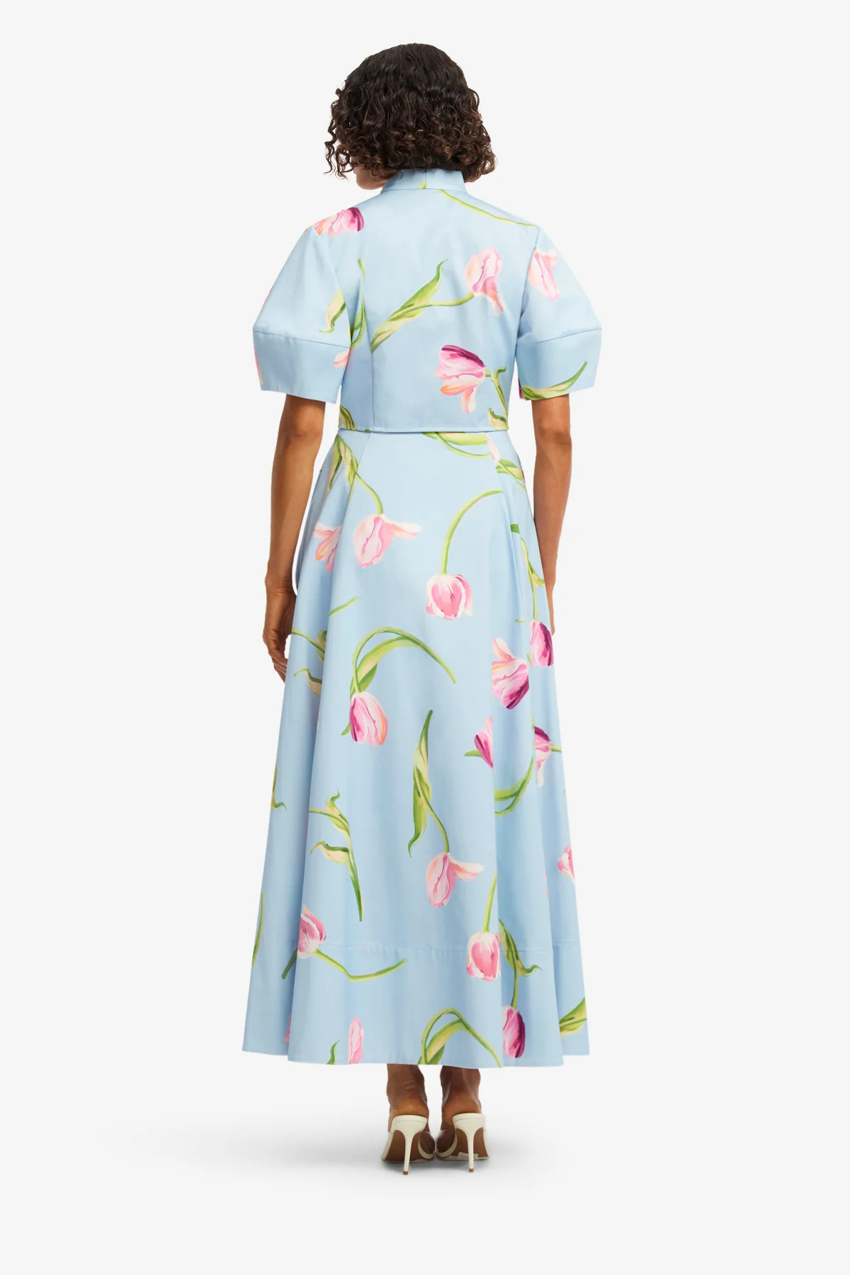 Molly Puff Sleeve Top - Tulip Print in Blue - Image 5
