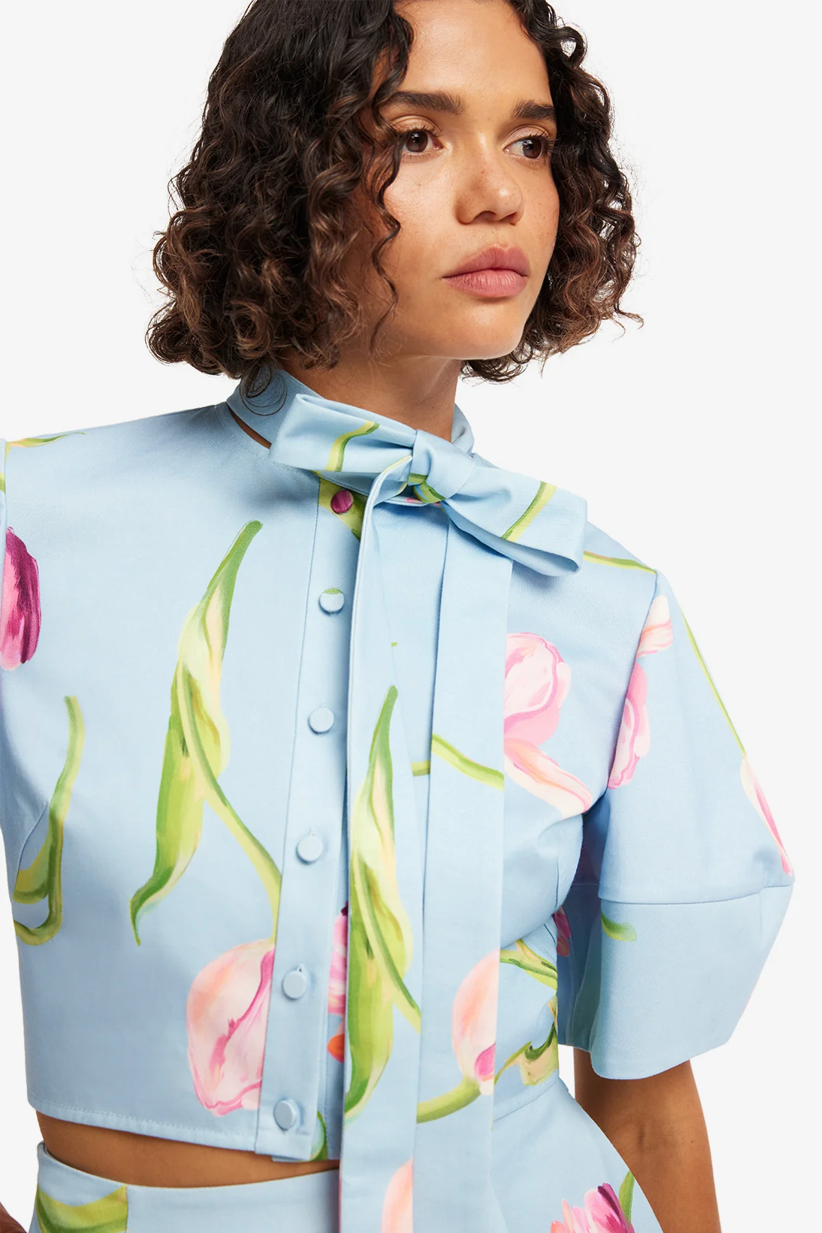 Molly Puff Sleeve Top - Tulip Print in Blue - Image 6