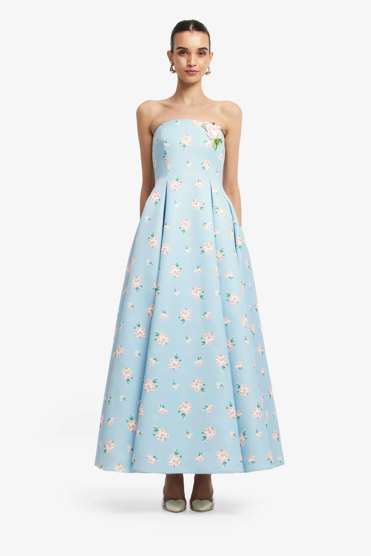 Nora Bustier Maxi Dress - Ditsy Floral Print in Blue - Image 2