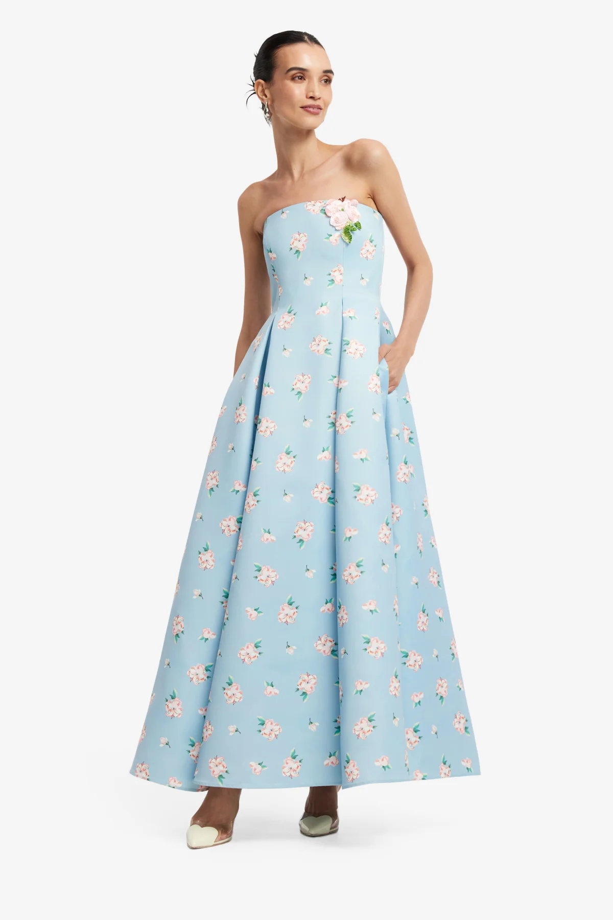 Nora Bustier Maxi Dress - Ditsy Floral Print in Blue - Image 3