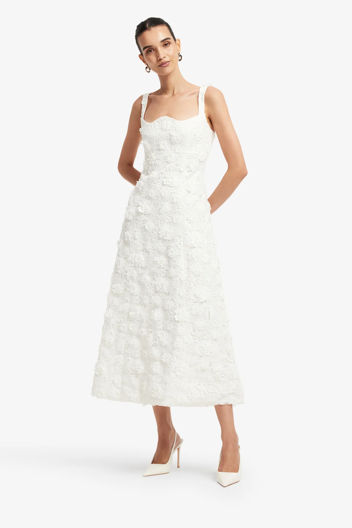 Odette Lace Midi Dress - Snow - Image 3