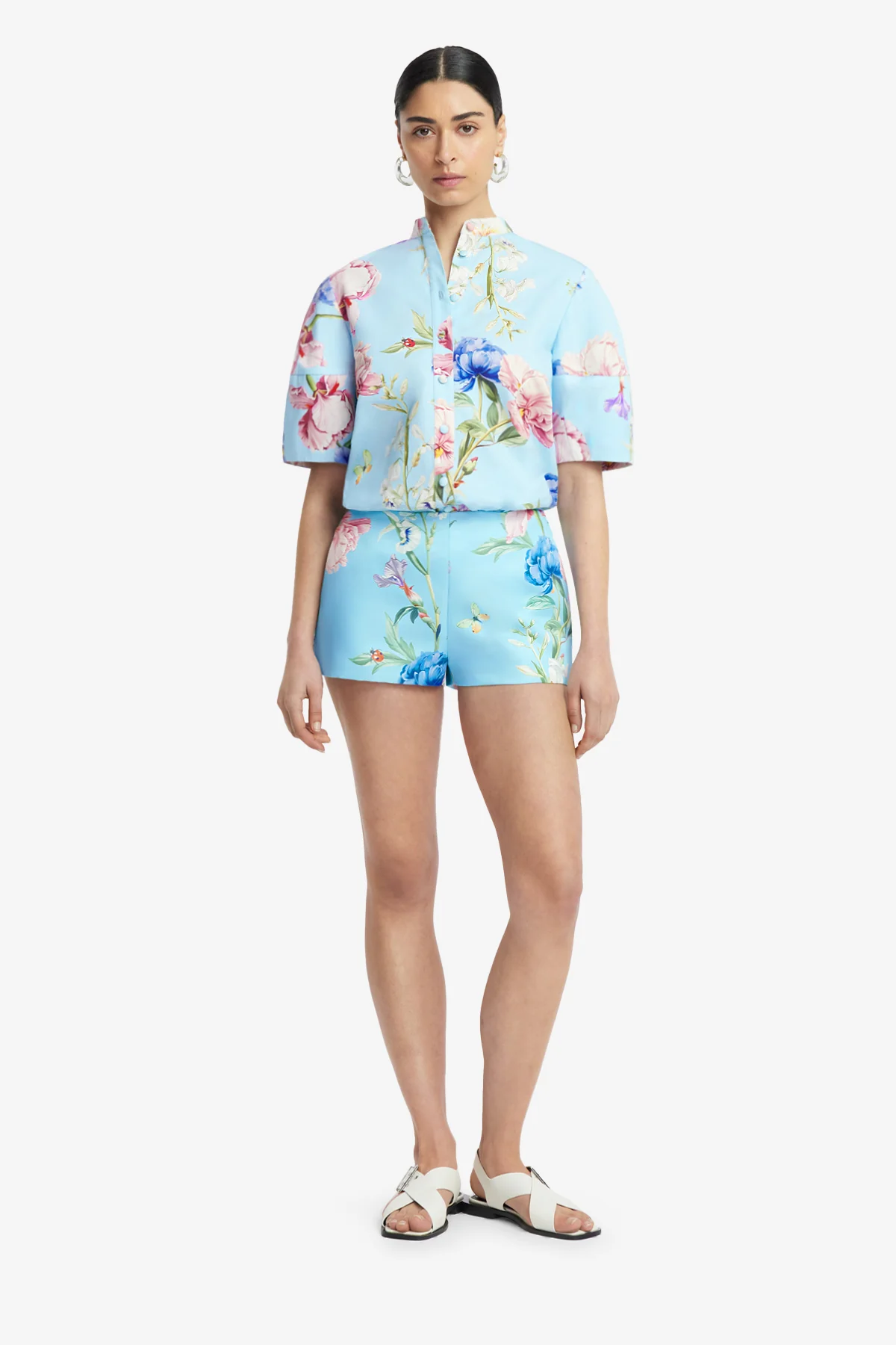 Olivianne Shorts - Garden Print in Baby Blue - Image 3