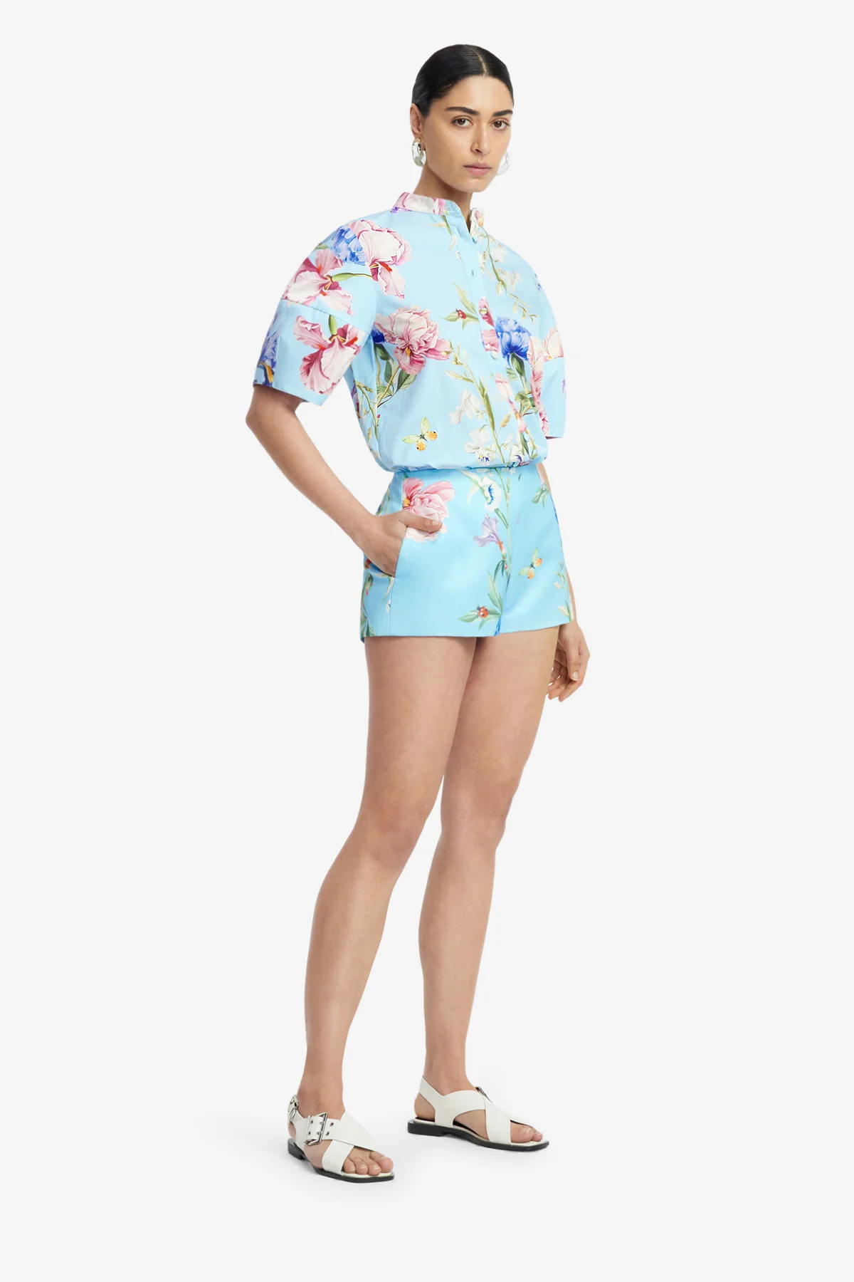 Olivianne Shorts - Garden Print in Baby Blue - Image 4