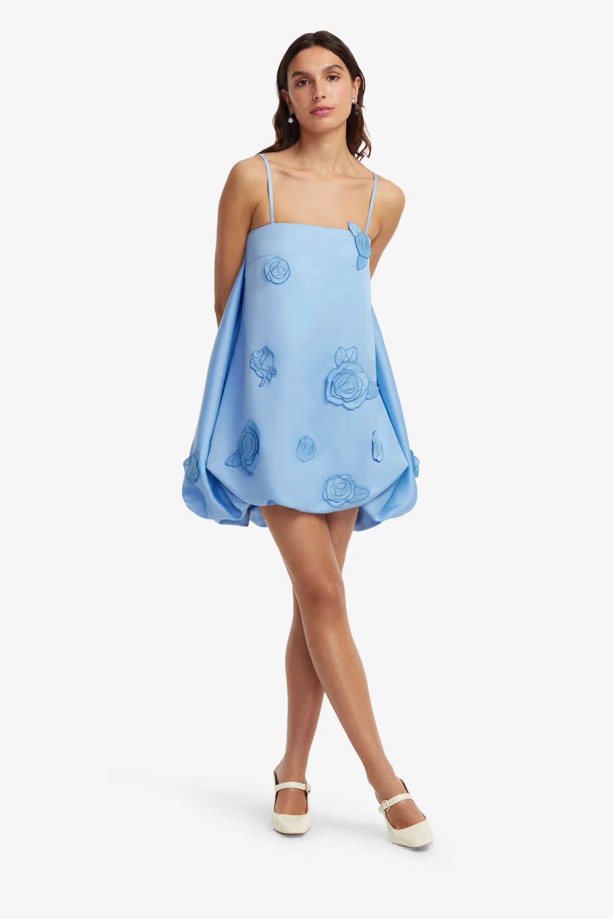 Patsy Appliqué Puff Mini Dress - Pastel Blue - Image 3