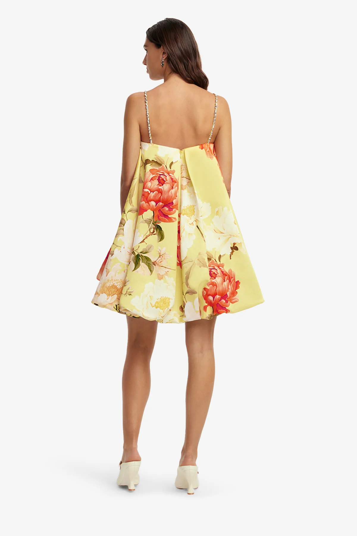 Patsy Embellished Puff Mini Dress - Peony Print in Yellow - Image 5