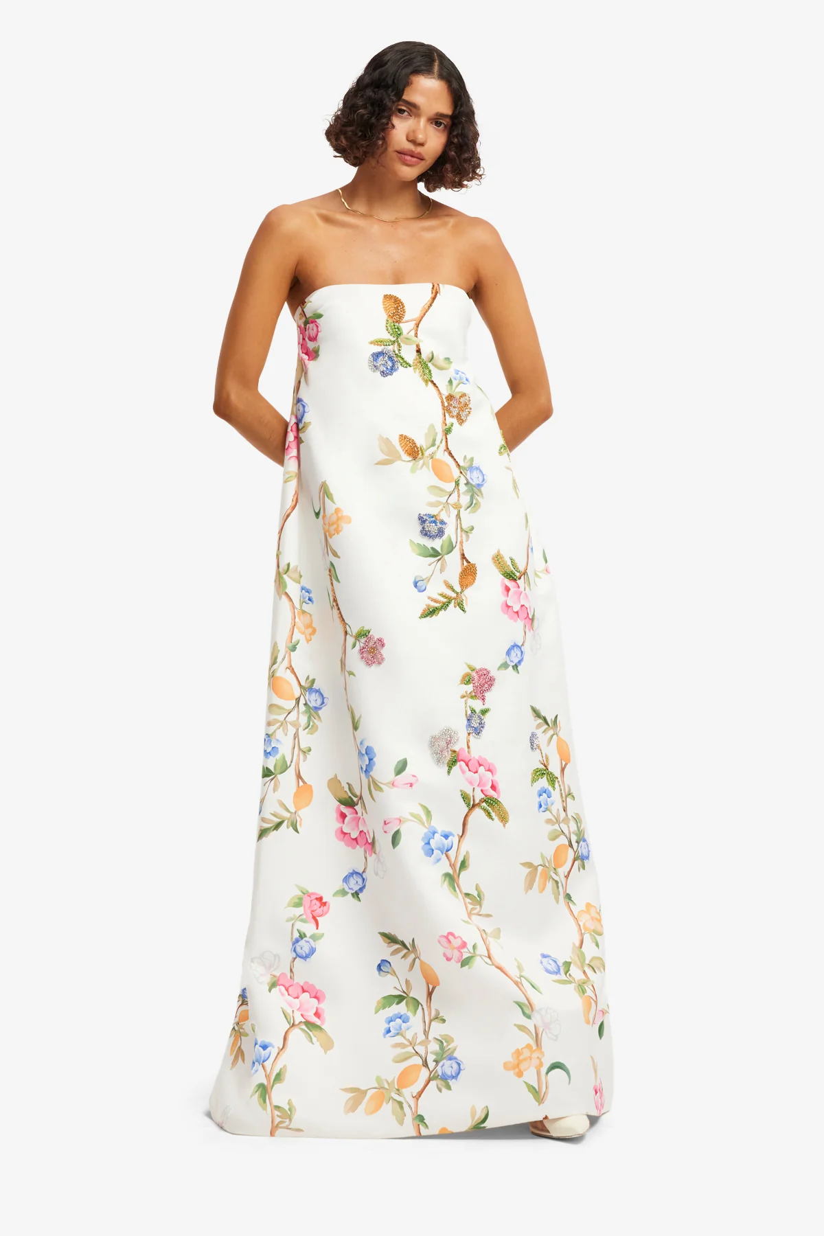 Phoebe Embellished Gown - Lemon Vine Print in Snow - Image 3