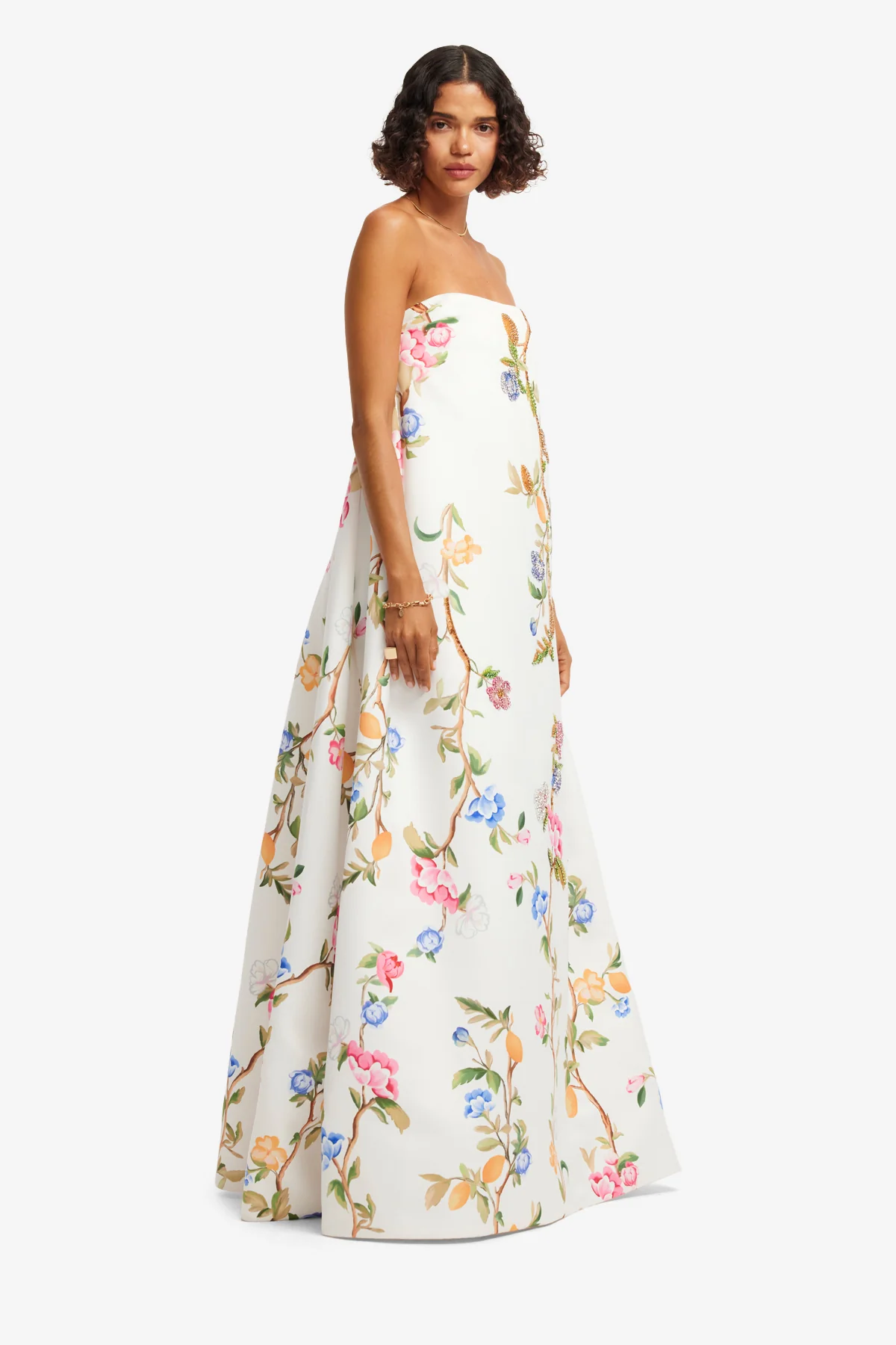 Phoebe Embellished Gown - Lemon Vine Print in Snow - Image 4