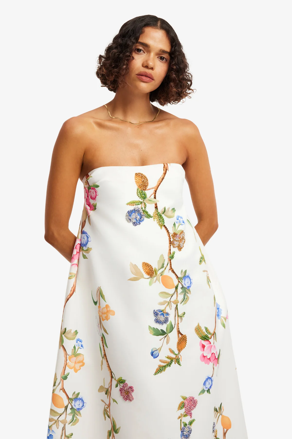Phoebe Embellished Gown - Lemon Vine Print in Snow - Image 6