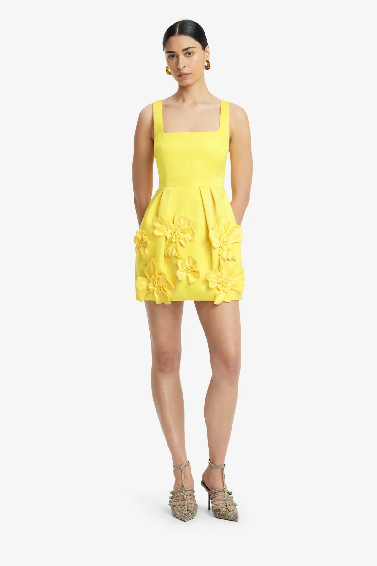 Piper Floral Appliqué Bell Shape Mini Dress - Sunshine - Image 3