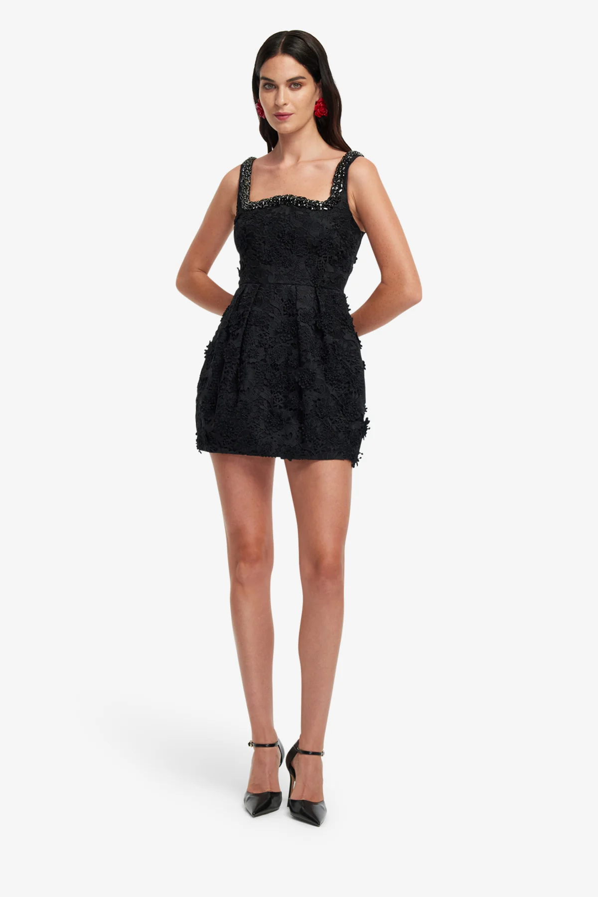 Piper Lace Mini Dress - Ebony - Image 3