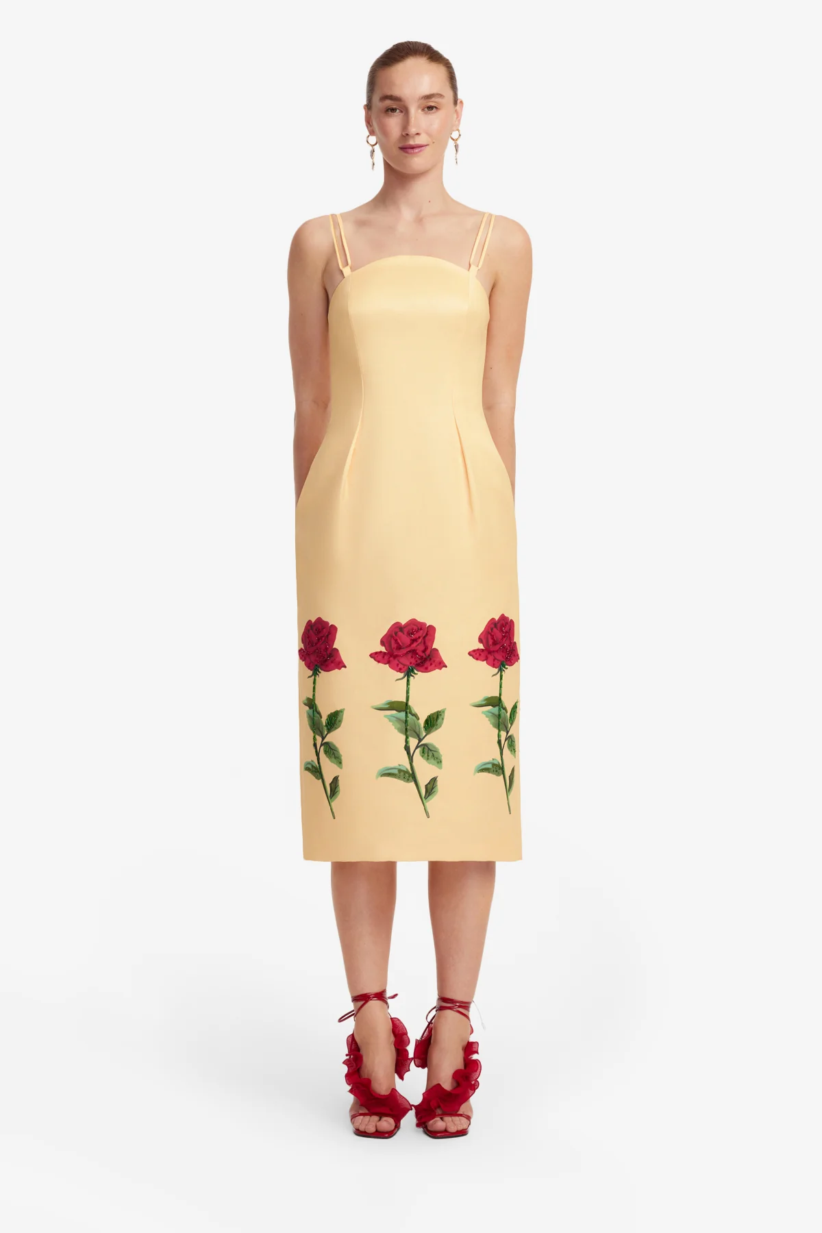 Polina Embellished Rose Midi Dress - Butter - Image 2