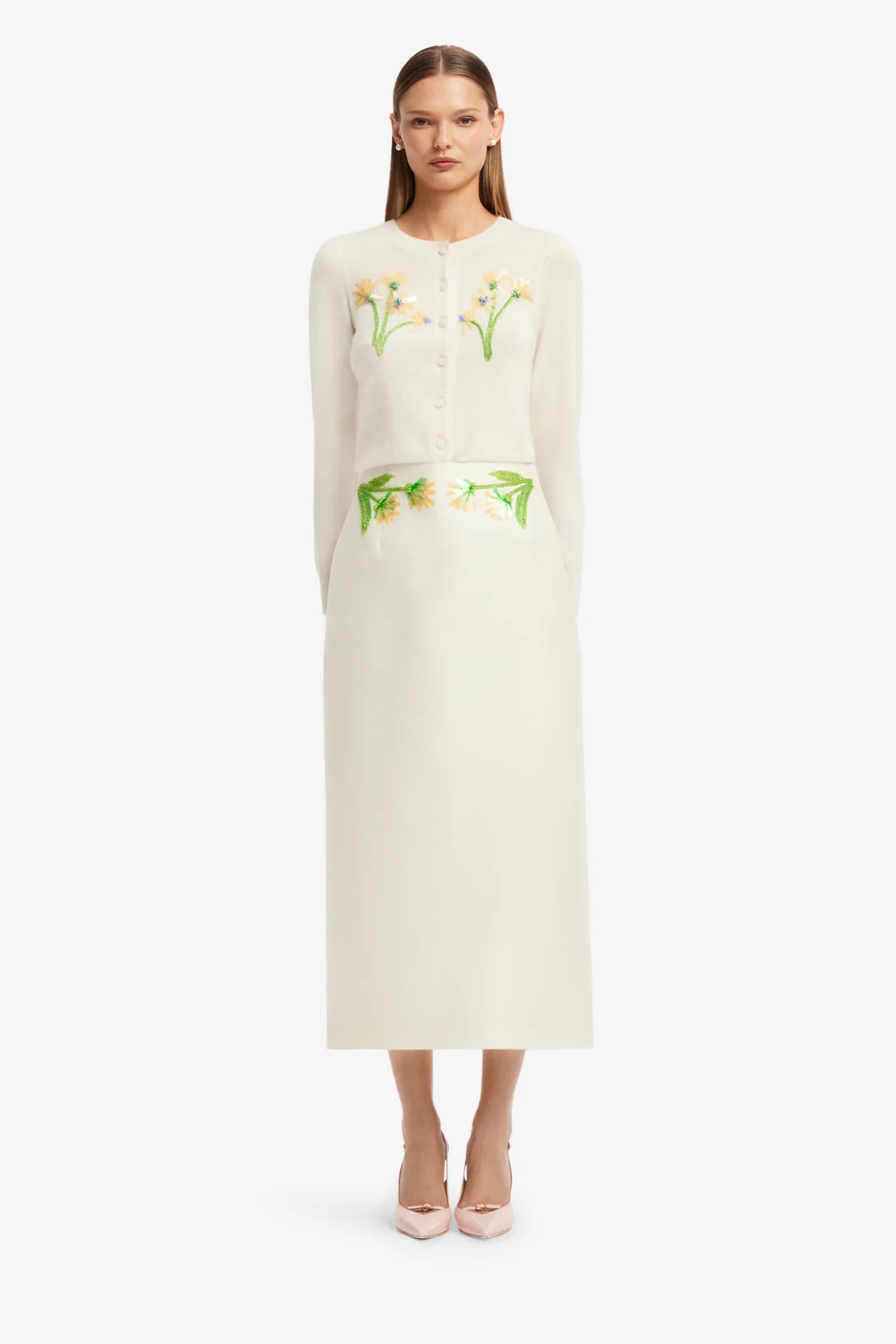 Quinn Embellished Wool Midi Skirt - Wildflower - Image 2