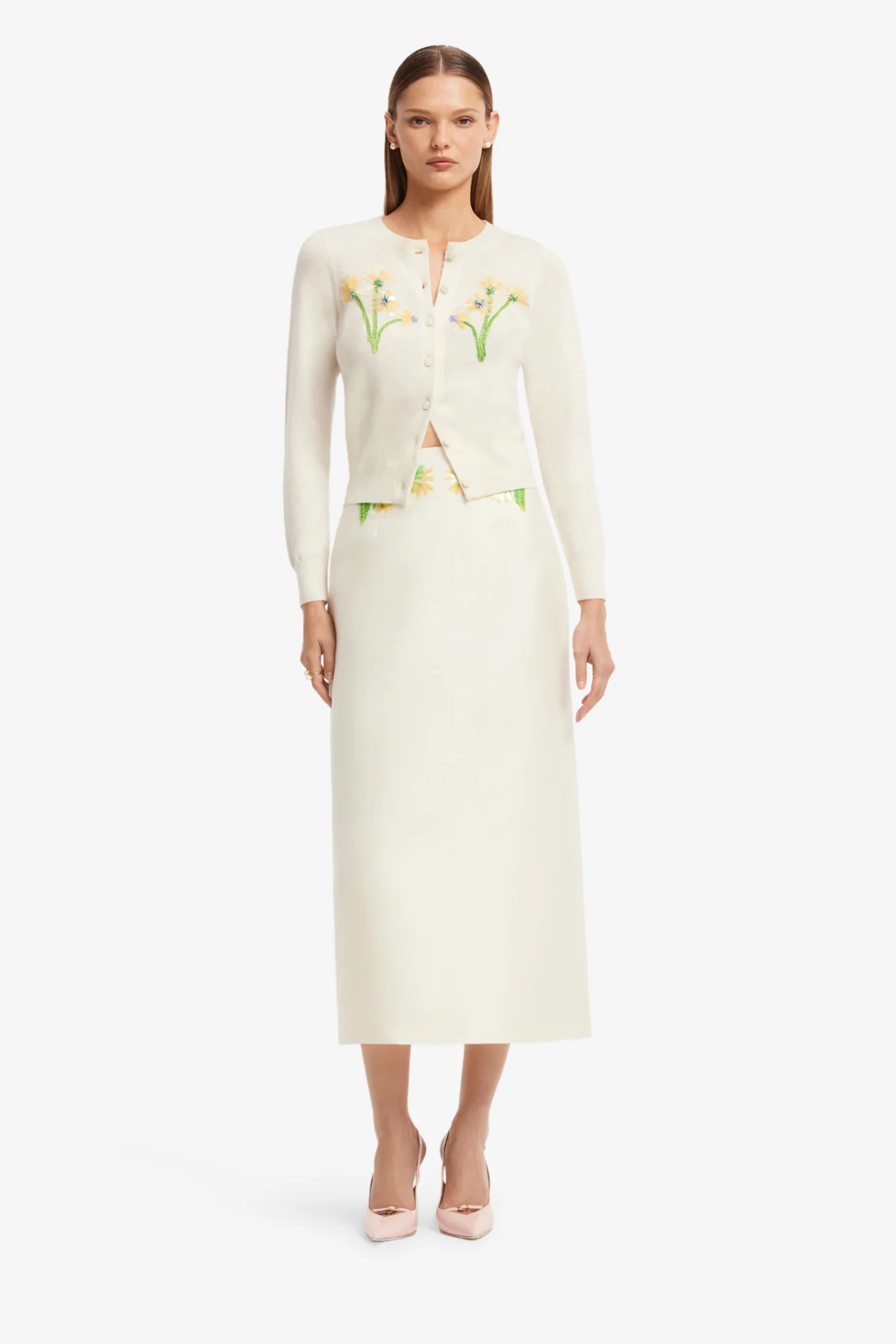 Quinn Embellished Wool Midi Skirt - Wildflower - Image 3
