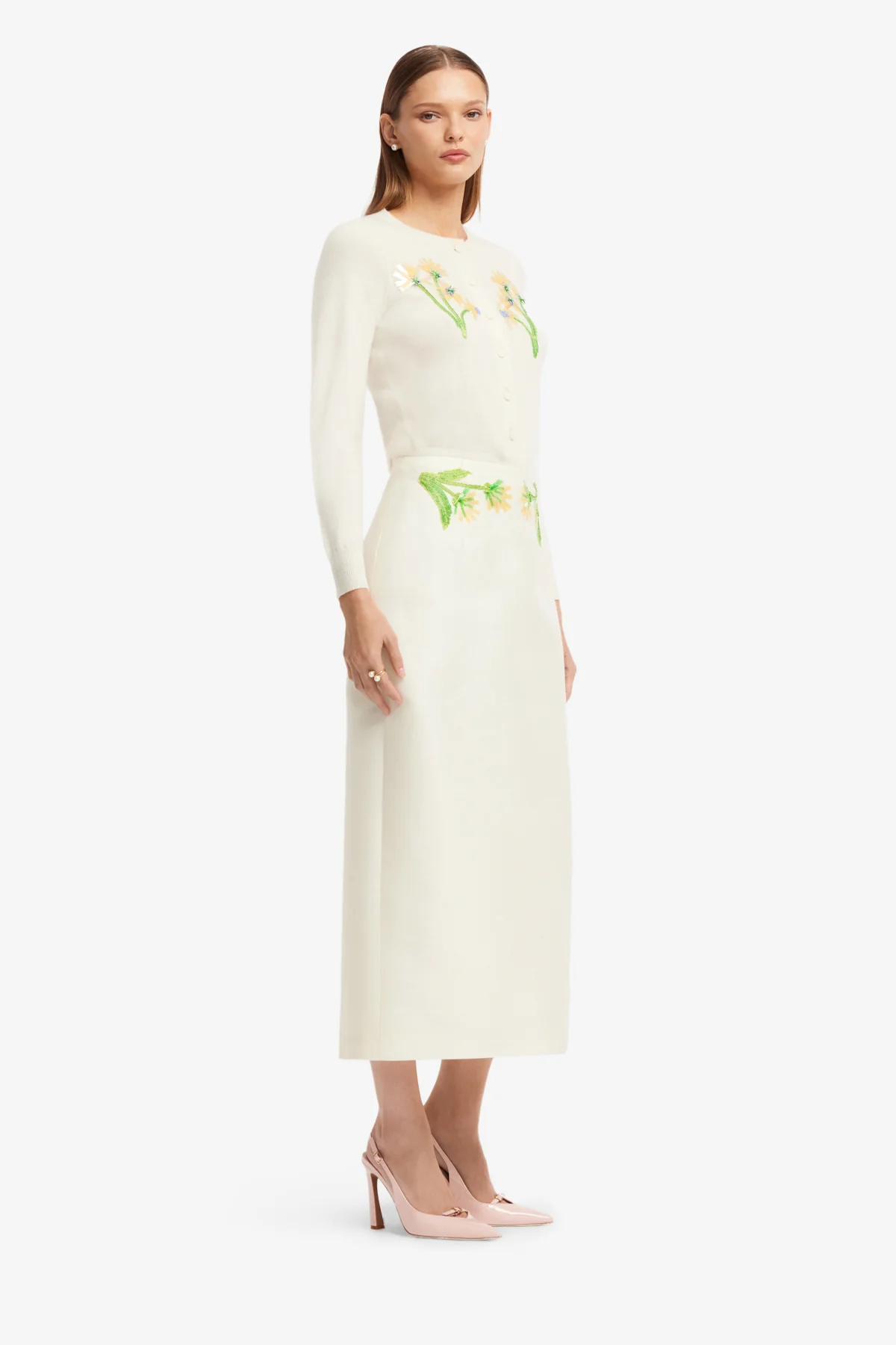 Quinn Embellished Wool Midi Skirt - Wildflower - Image 4