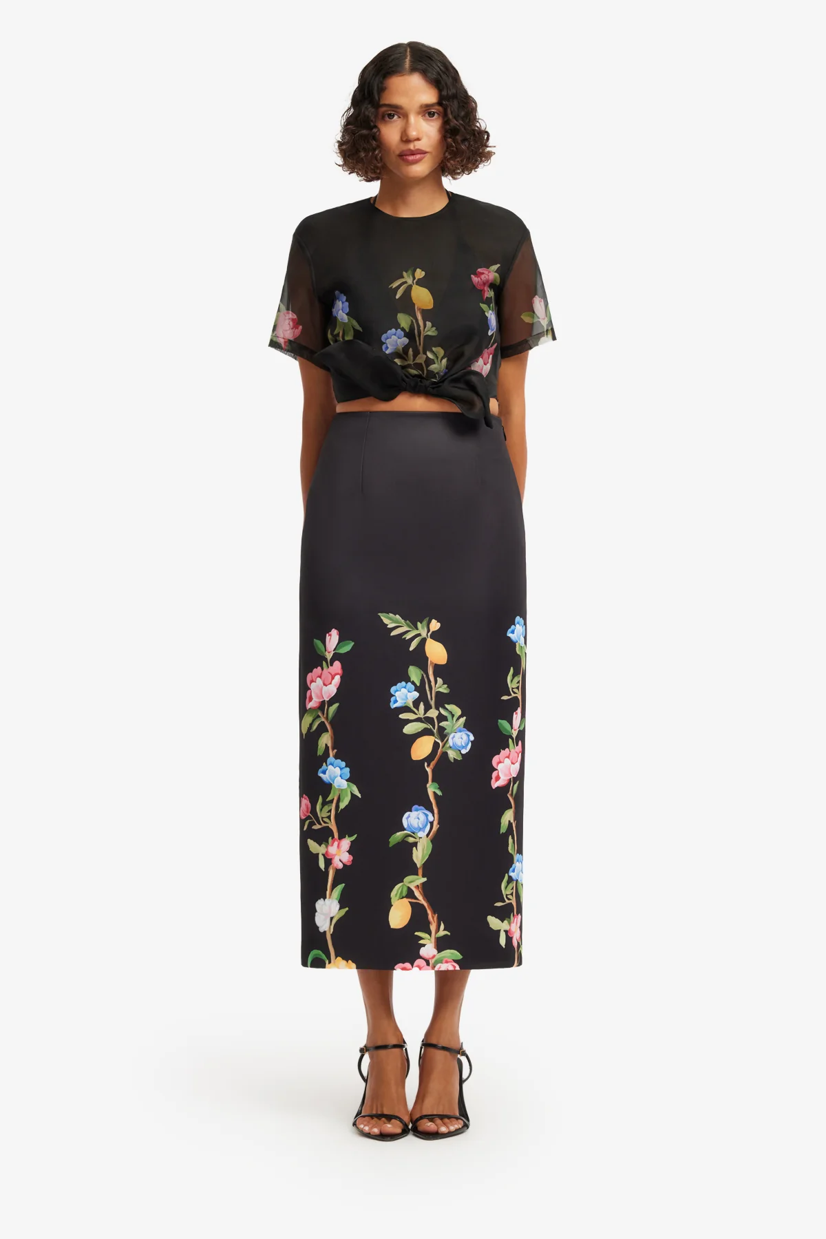 Quinn Midi Skirt - Lemon Vine Print in Ebony - Image 2
