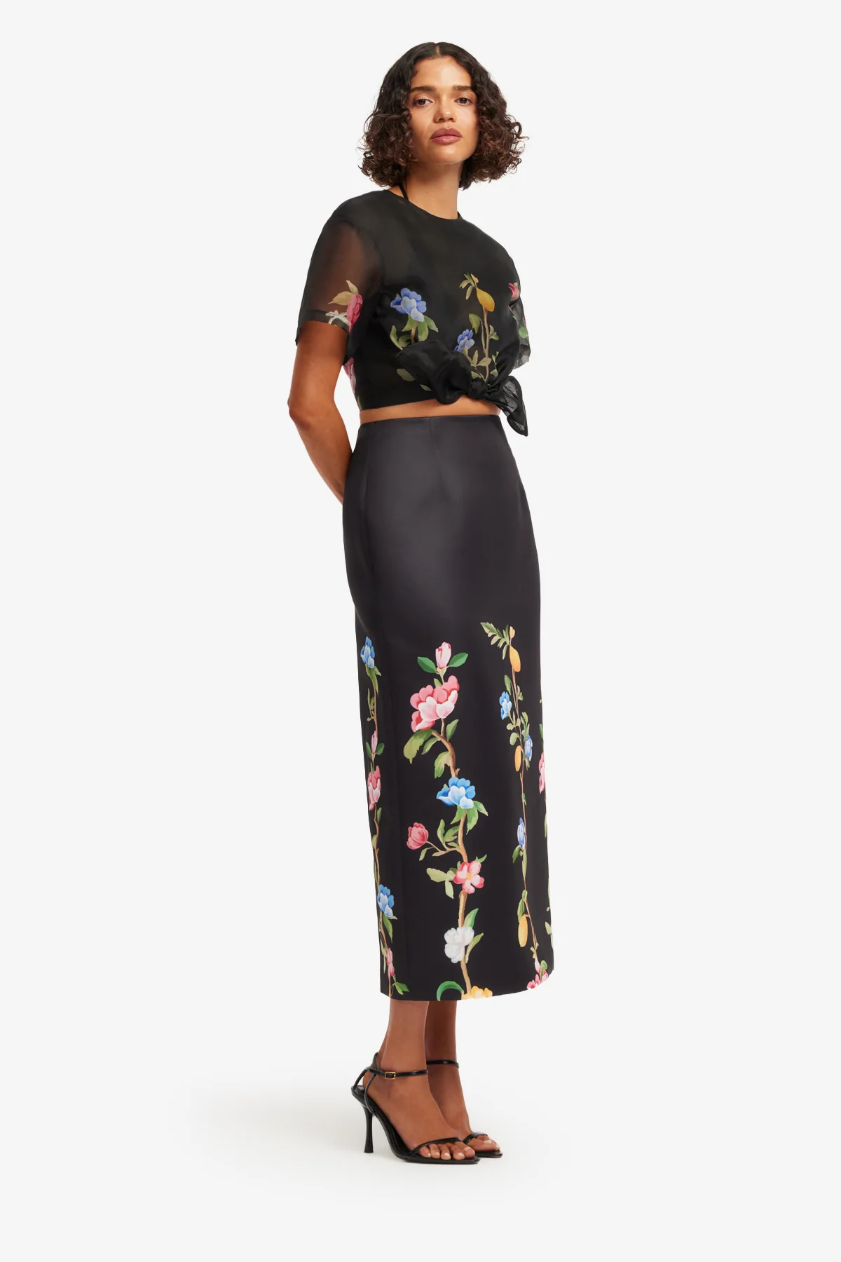 Quinn Midi Skirt - Lemon Vine Print in Ebony - Image 4