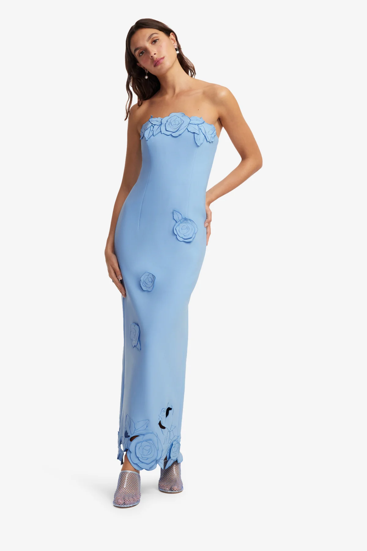 Rayna Appliqué Bustier Maxi Dress - Pastel Blue - Image 3