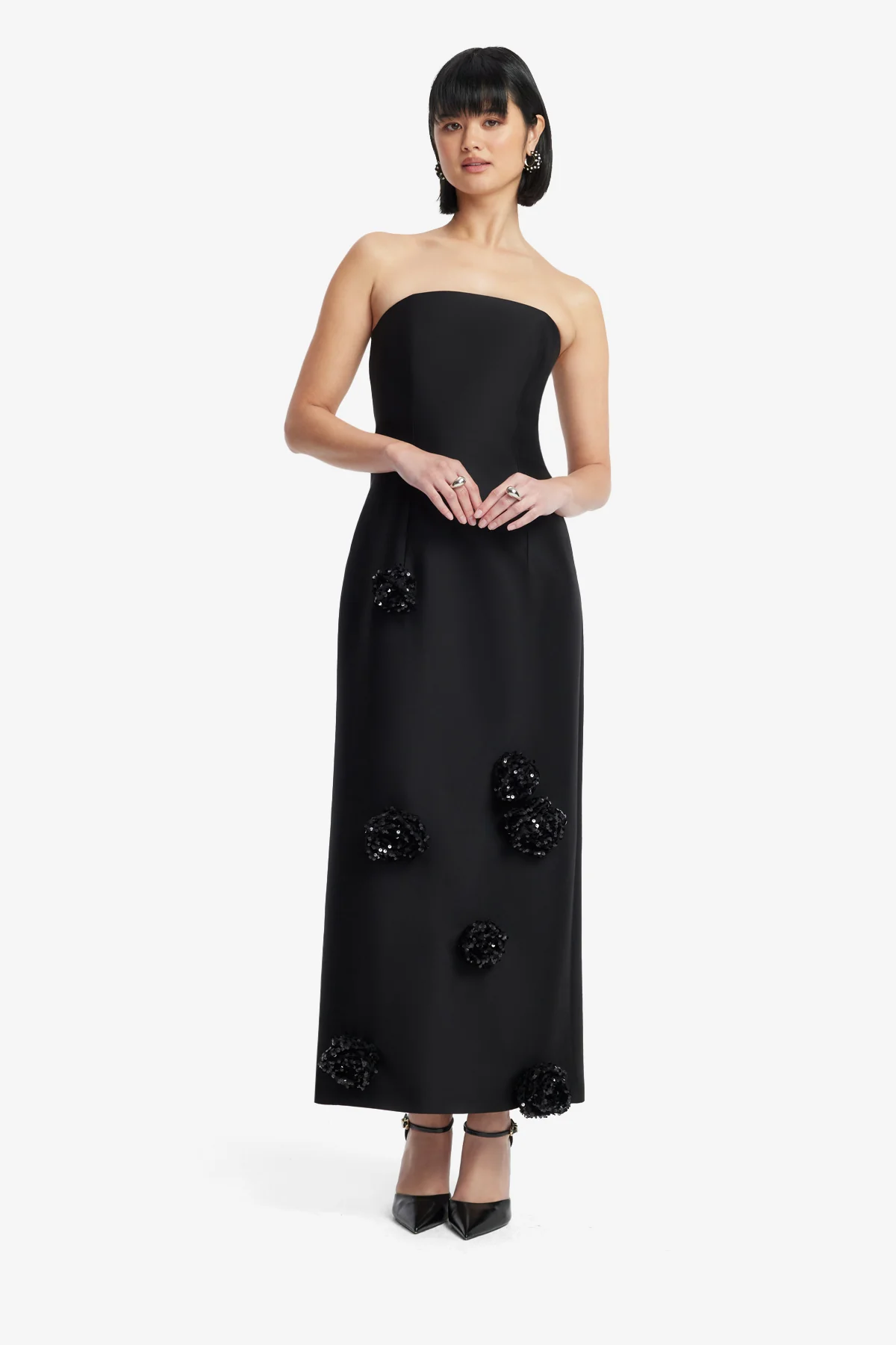 Rayna Embellished Wool Blend Bustier Maxi Dress - Ebony - Image 3