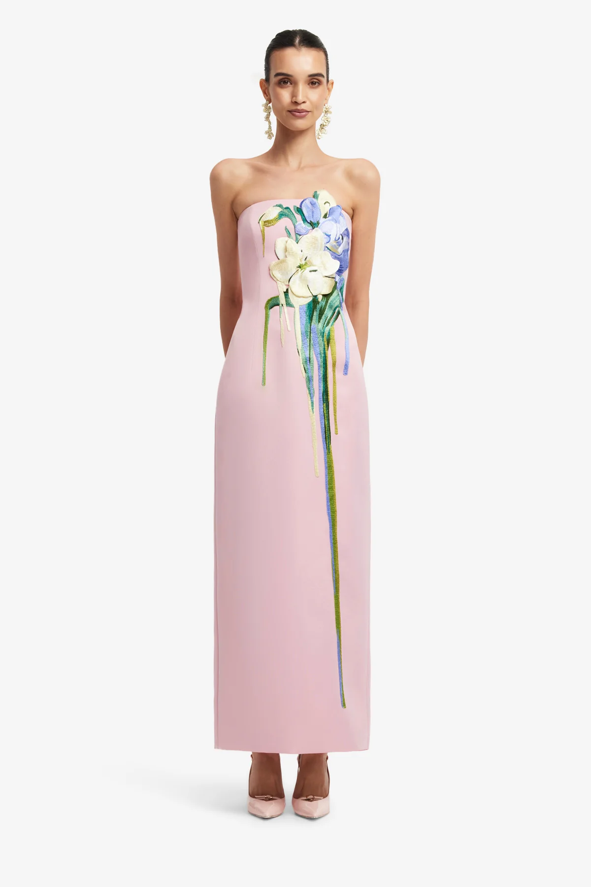 Rayna Embroidered Bustier Maxi Dress - Bouquet Print in Pastel Pink - Image 2