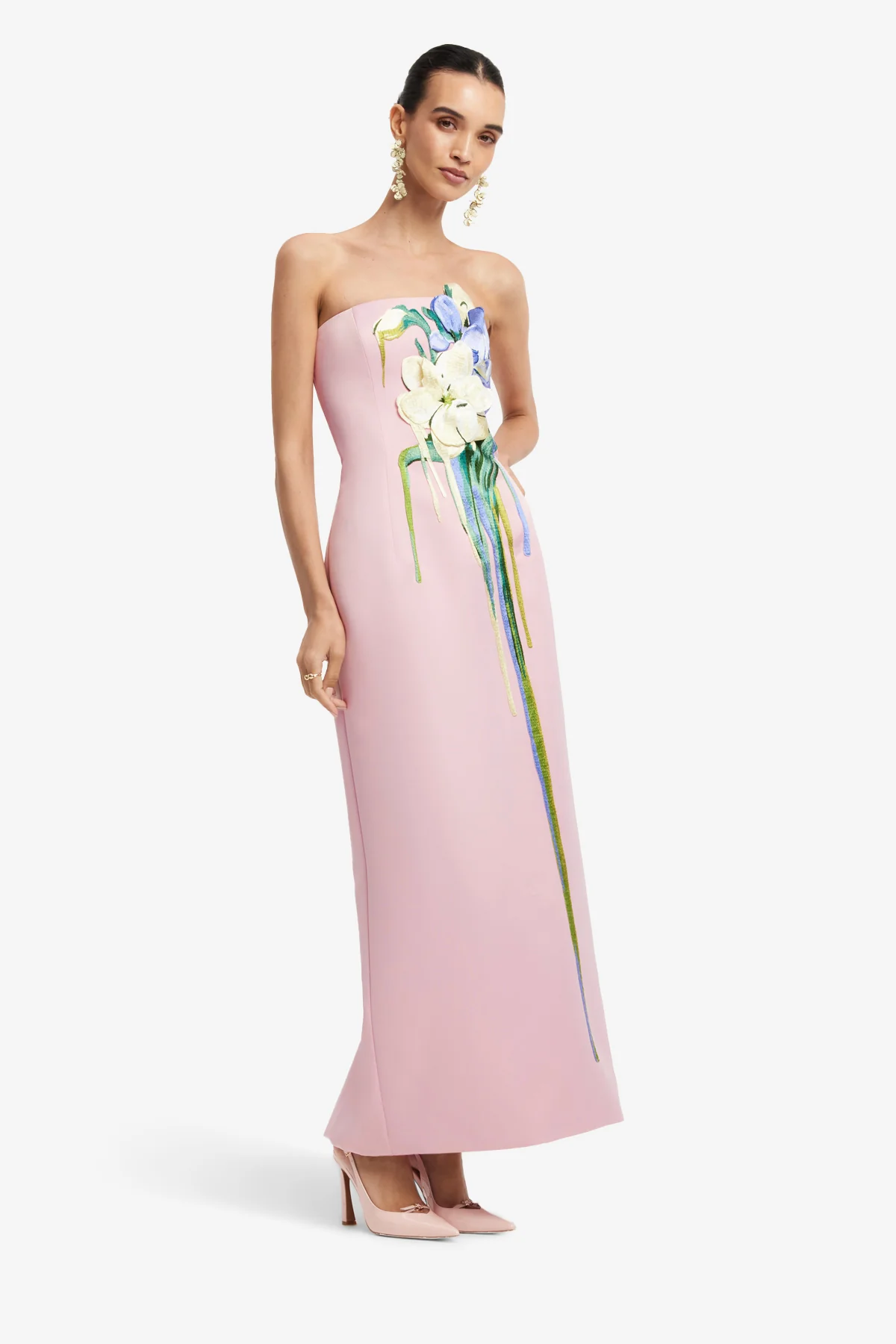 Rayna Embroidered Bustier Maxi Dress - Bouquet Print in Pastel Pink - Image 4