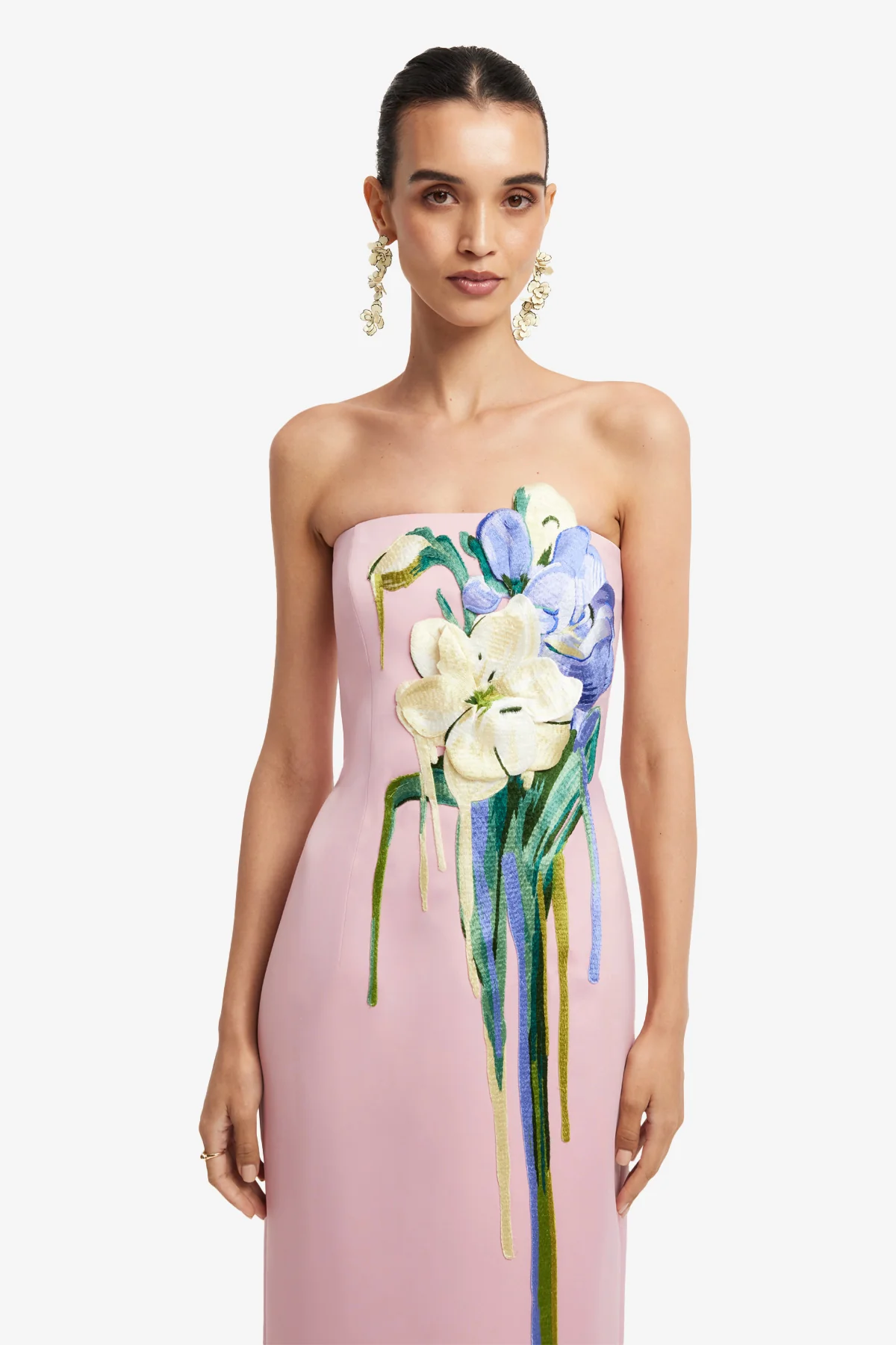 Rayna Embroidered Bustier Maxi Dress - Bouquet Print in Pastel Pink - Image 6