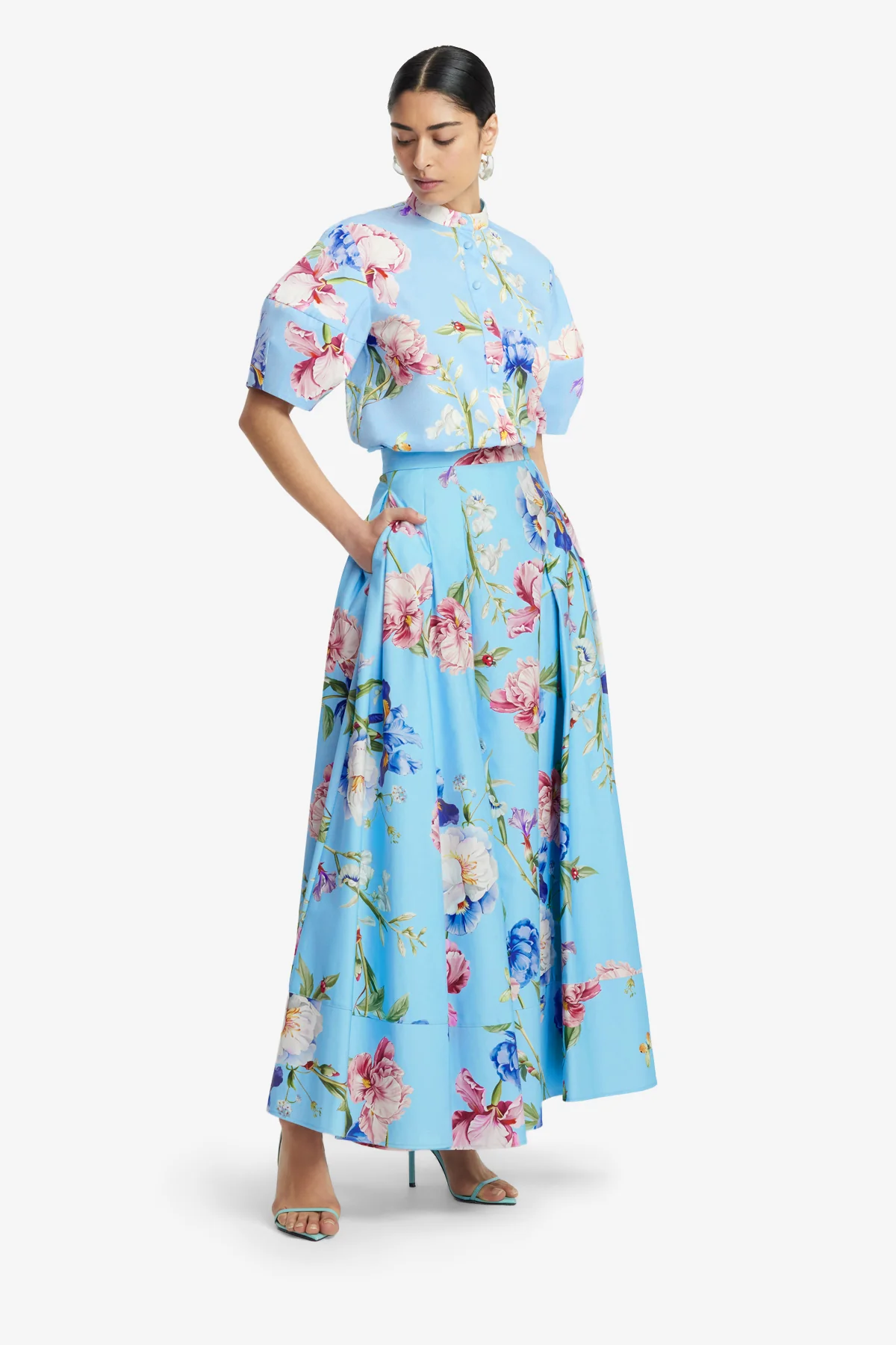 Rhiannan Skirt - Garden Print in Baby Blue - Image 3