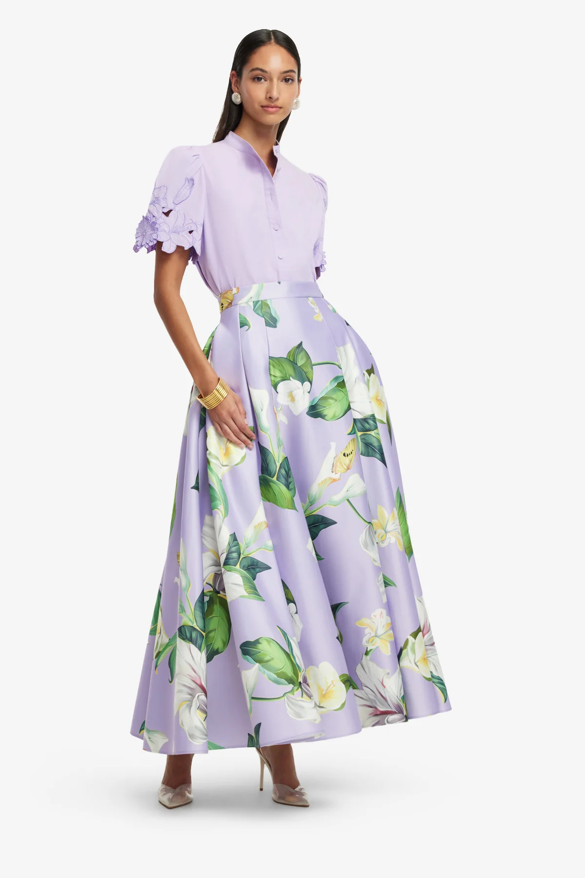 Rhiannan Skirt - Lily Blossom Print in Lilac - Image 3