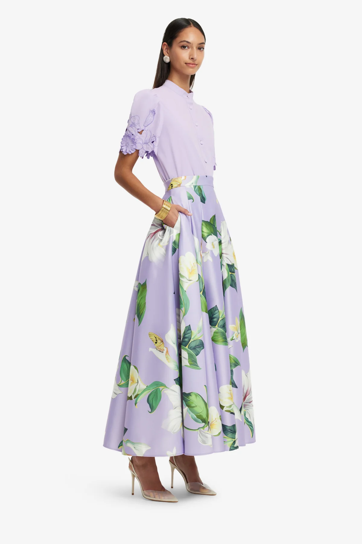 Rhiannan Skirt - Lily Blossom Print in Lilac - Image 4