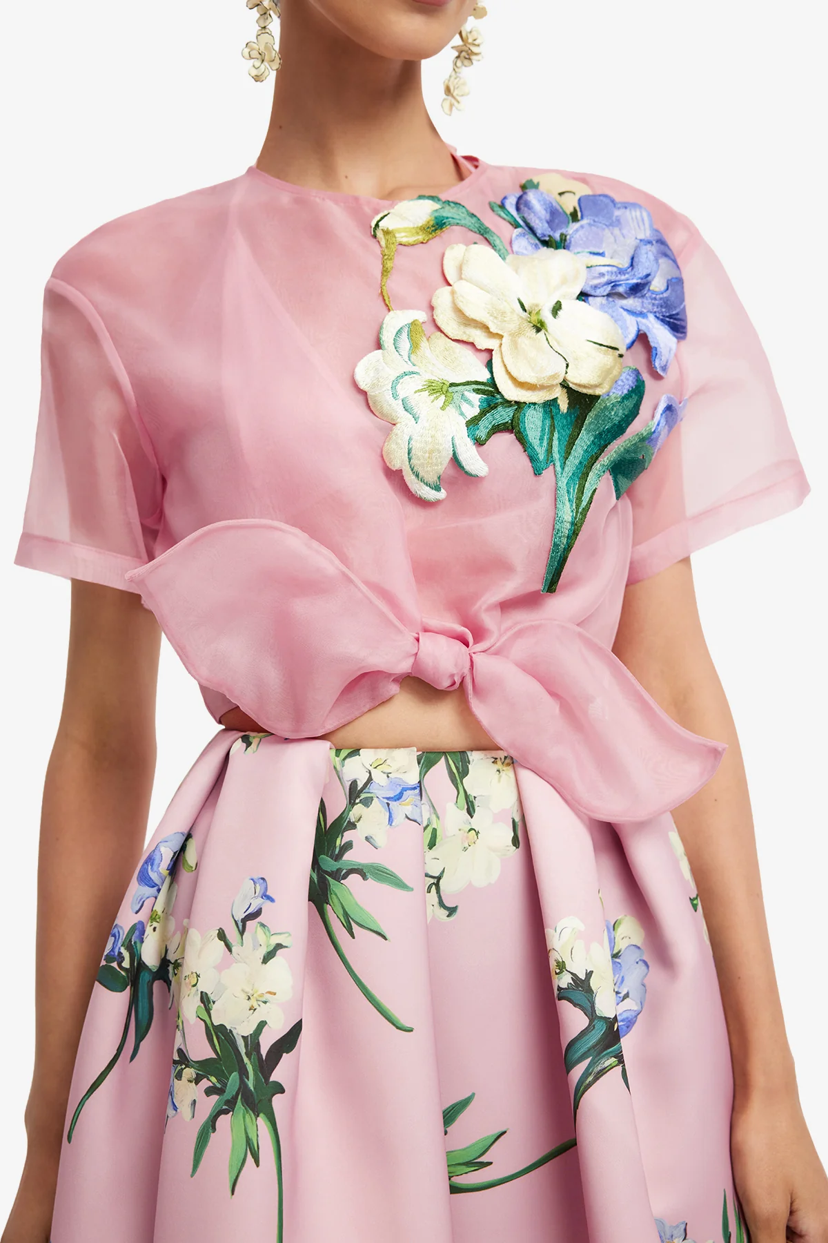 Riley Embroidered Sleeve Top - Bouquet Print in Pastel Pink - Image 6