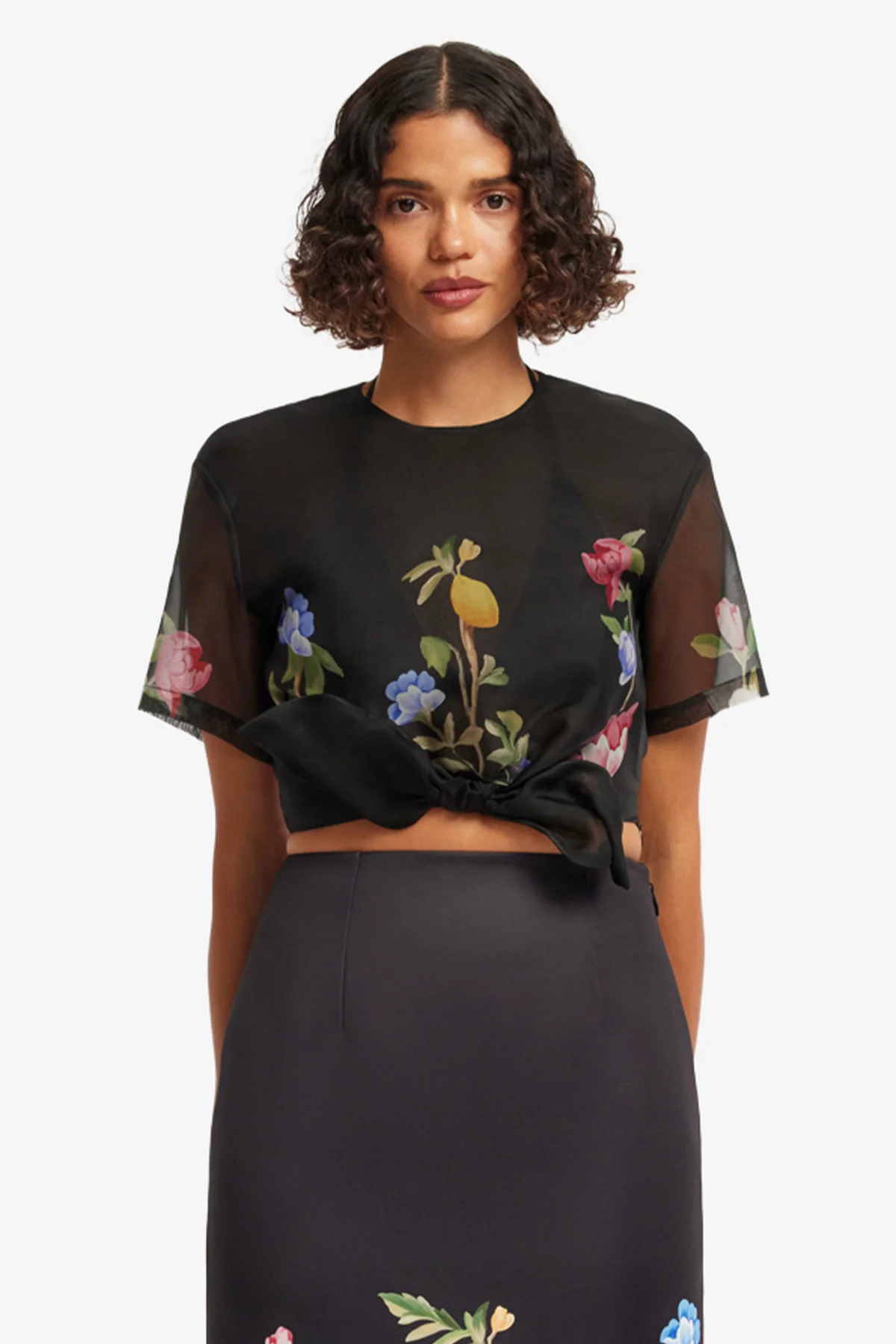 Riley Sleeve Top - Lemon Vine Print in Ebony - Image 2