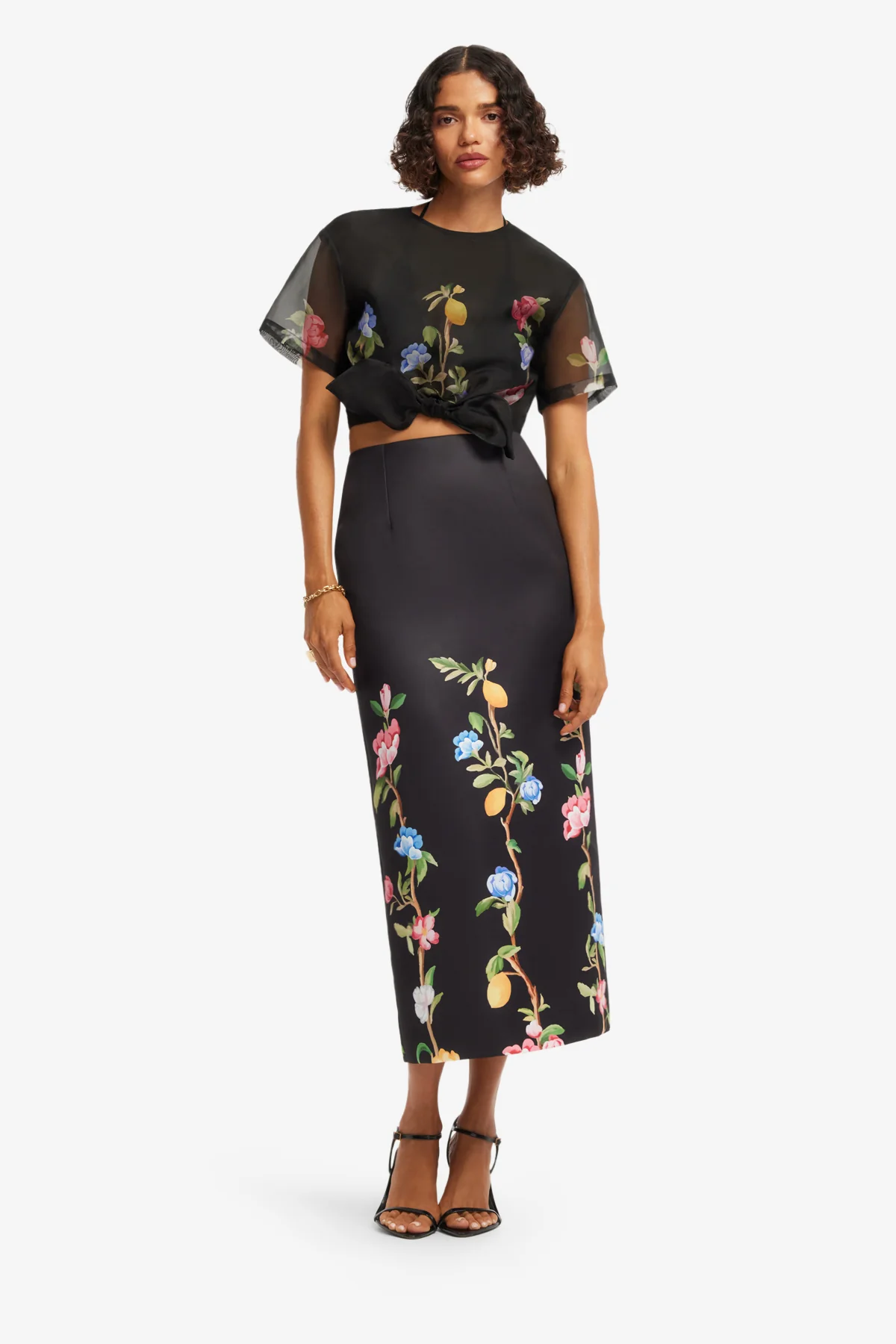 Riley Sleeve Top - Lemon Vine Print in Ebony - Image 3