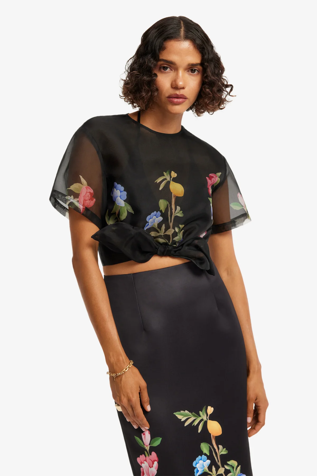 Riley Sleeve Top - Lemon Vine Print in Ebony - Image 6