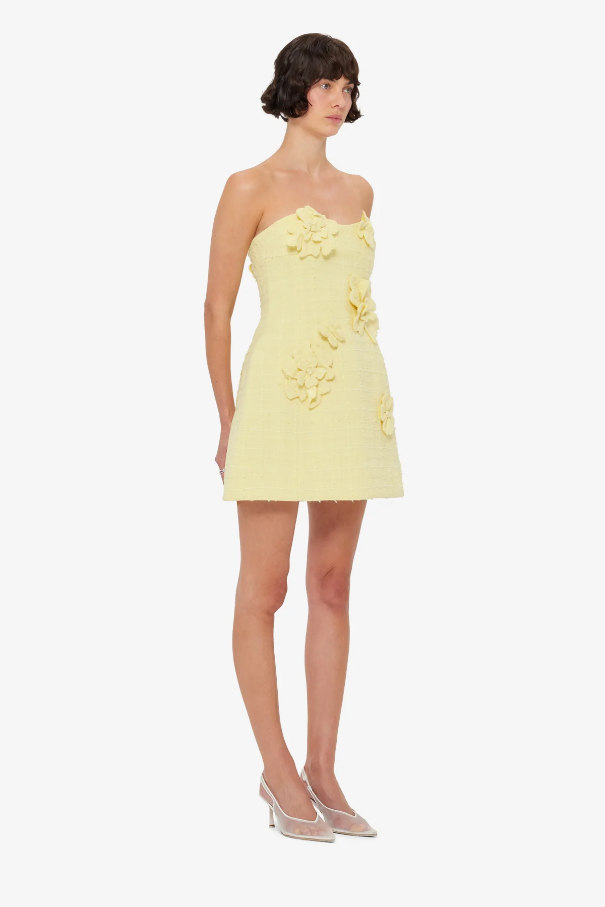 Rosario Tweed Petal Bustier Mini Dress - Sorbet Yellow - Image 4