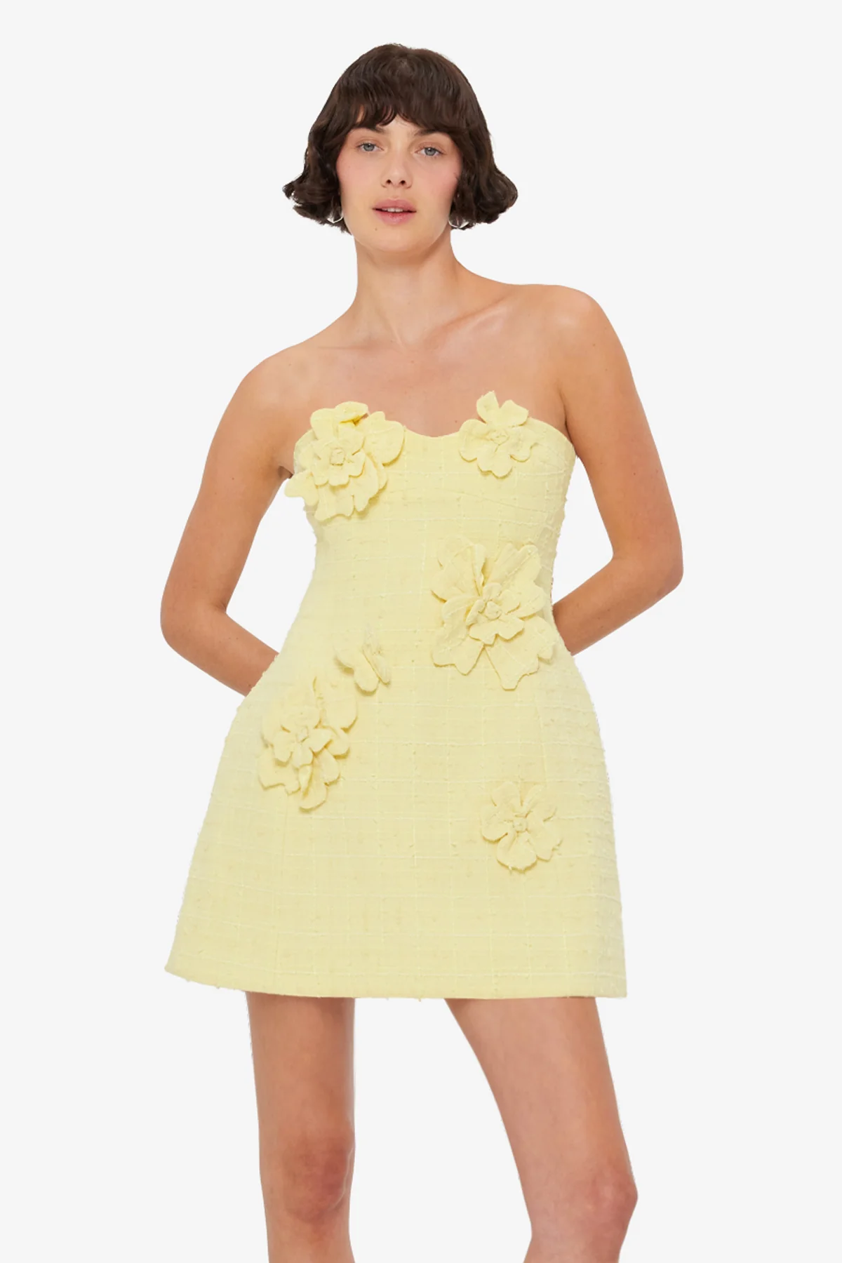 Rosario Tweed Petal Bustier Mini Dress - Sorbet Yellow - Image 6