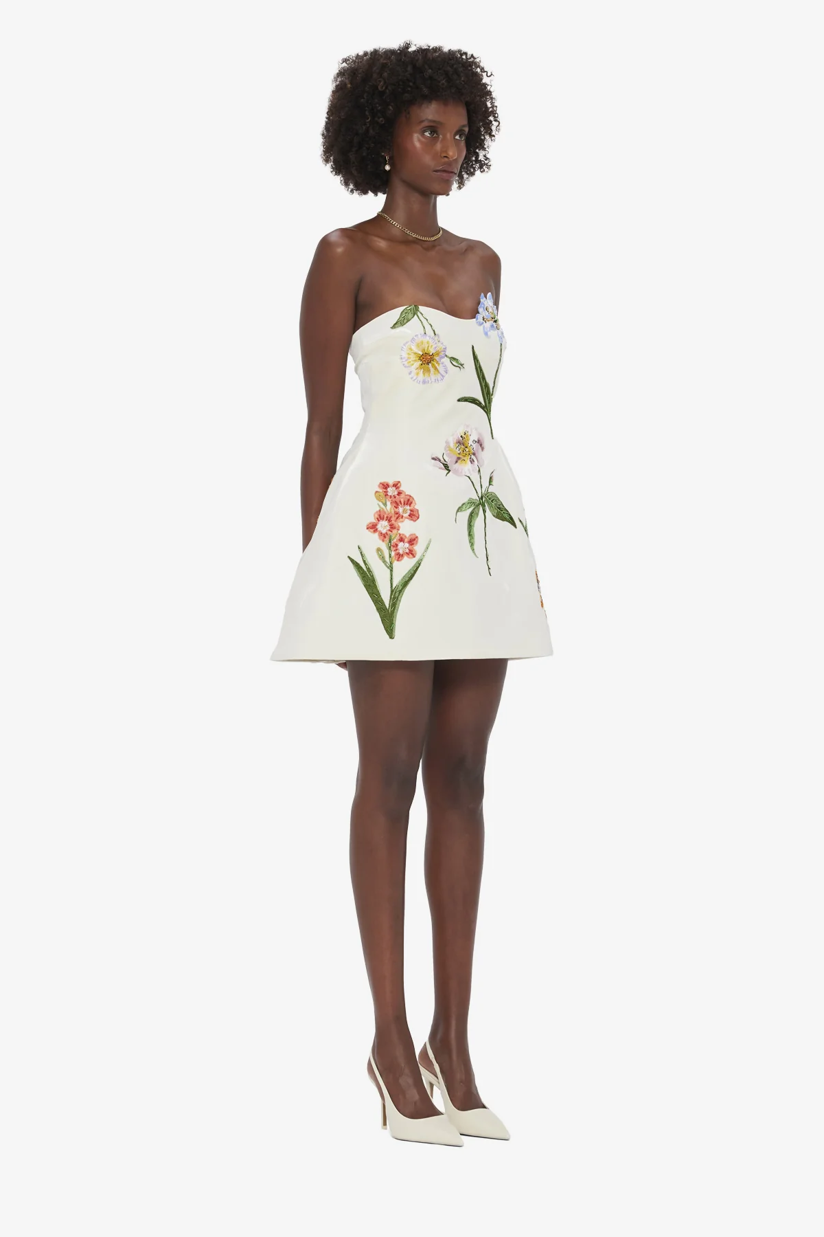 Rosario Velvet Mini Dress - Botanical Print in Snow - Image 4