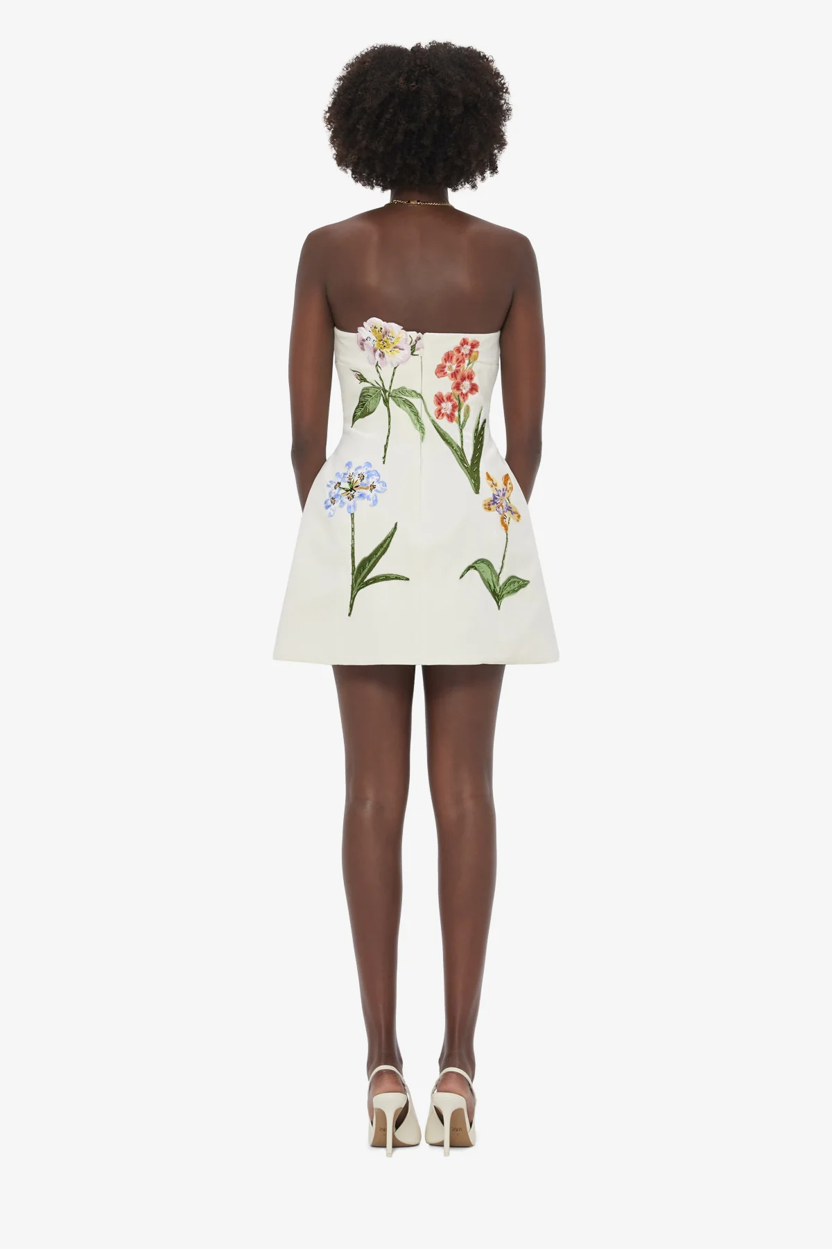 Rosario Velvet Mini Dress - Botanical Print in Snow - Image 5