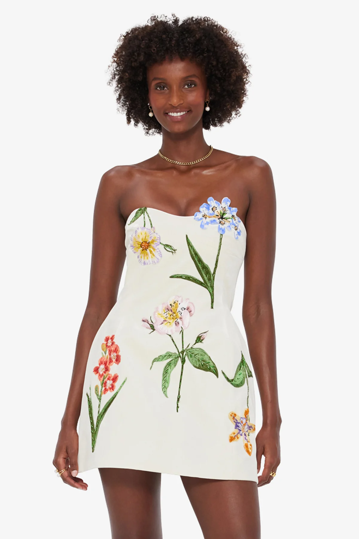 Rosario Velvet Mini Dress - Botanical Print in Snow - Image 6