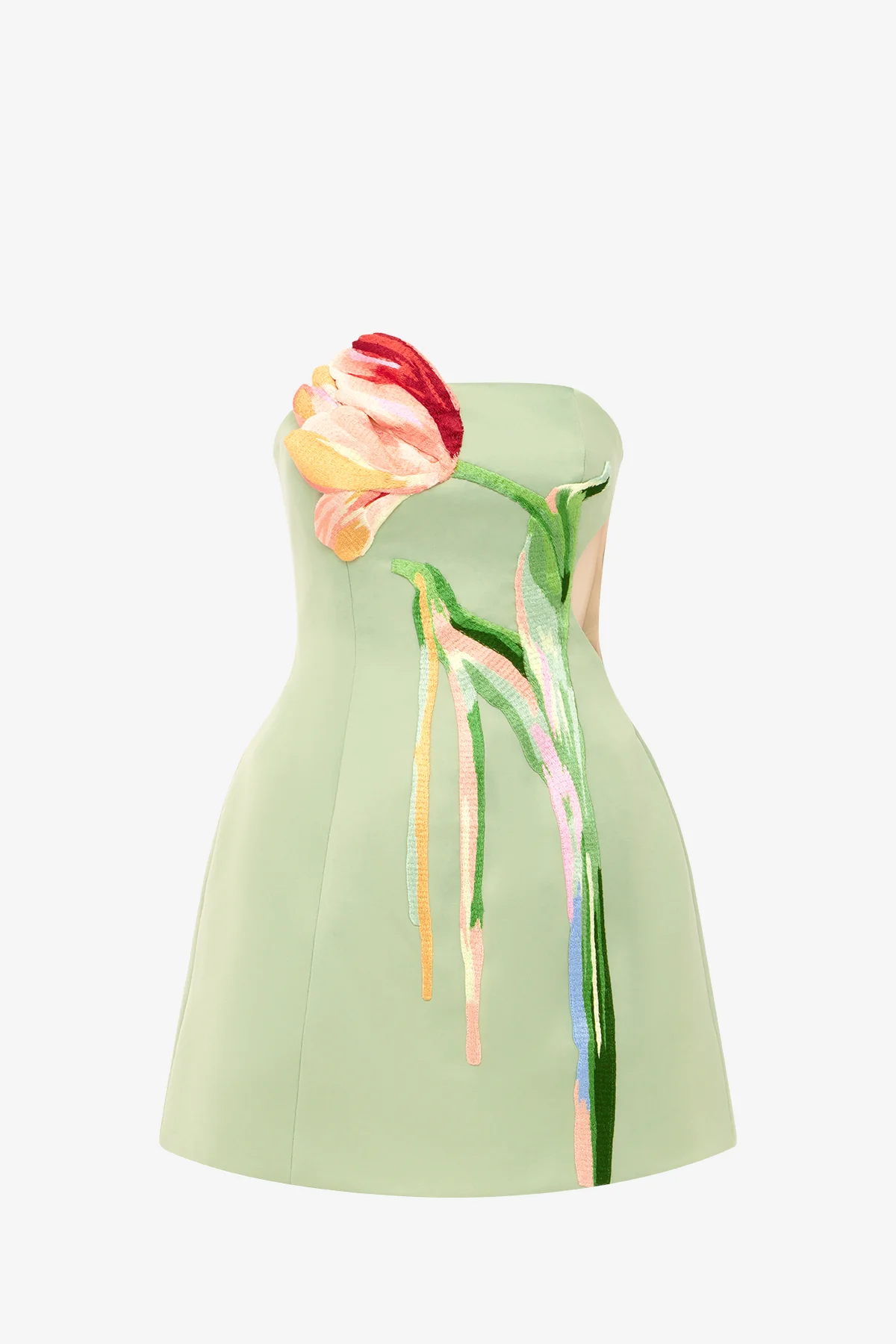 Roselle Cutout Bustier Mini Dress - Tulip Print in Green