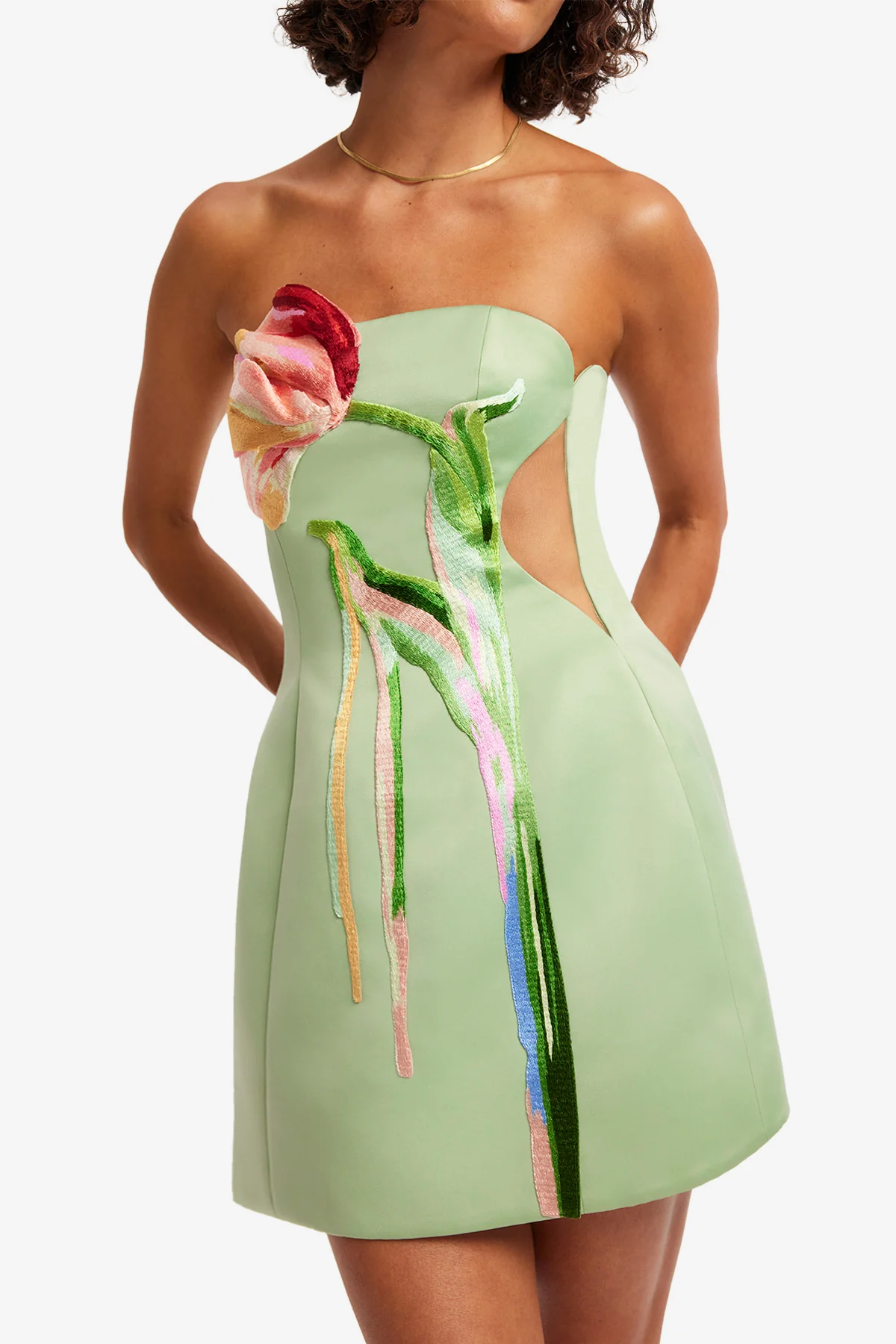 Roselle Cutout Bustier Mini Dress - Tulip Print in Green - Image 6