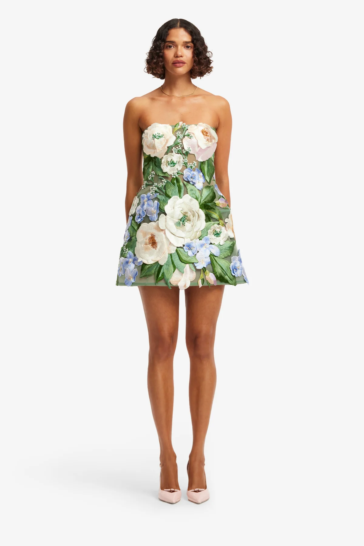 Roselle Floral Hand-Embroidered Bustier Mini Dress - Blossom - Image 2