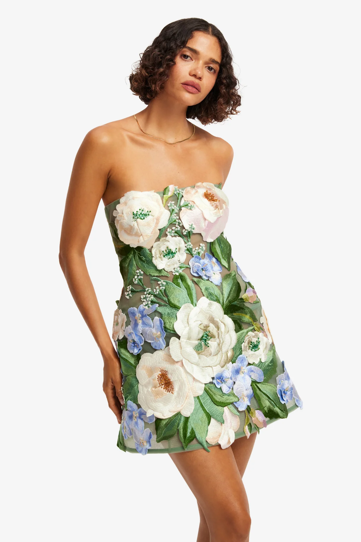 Roselle Floral Hand-Embroidered Bustier Mini Dress - Blossom - Image 6