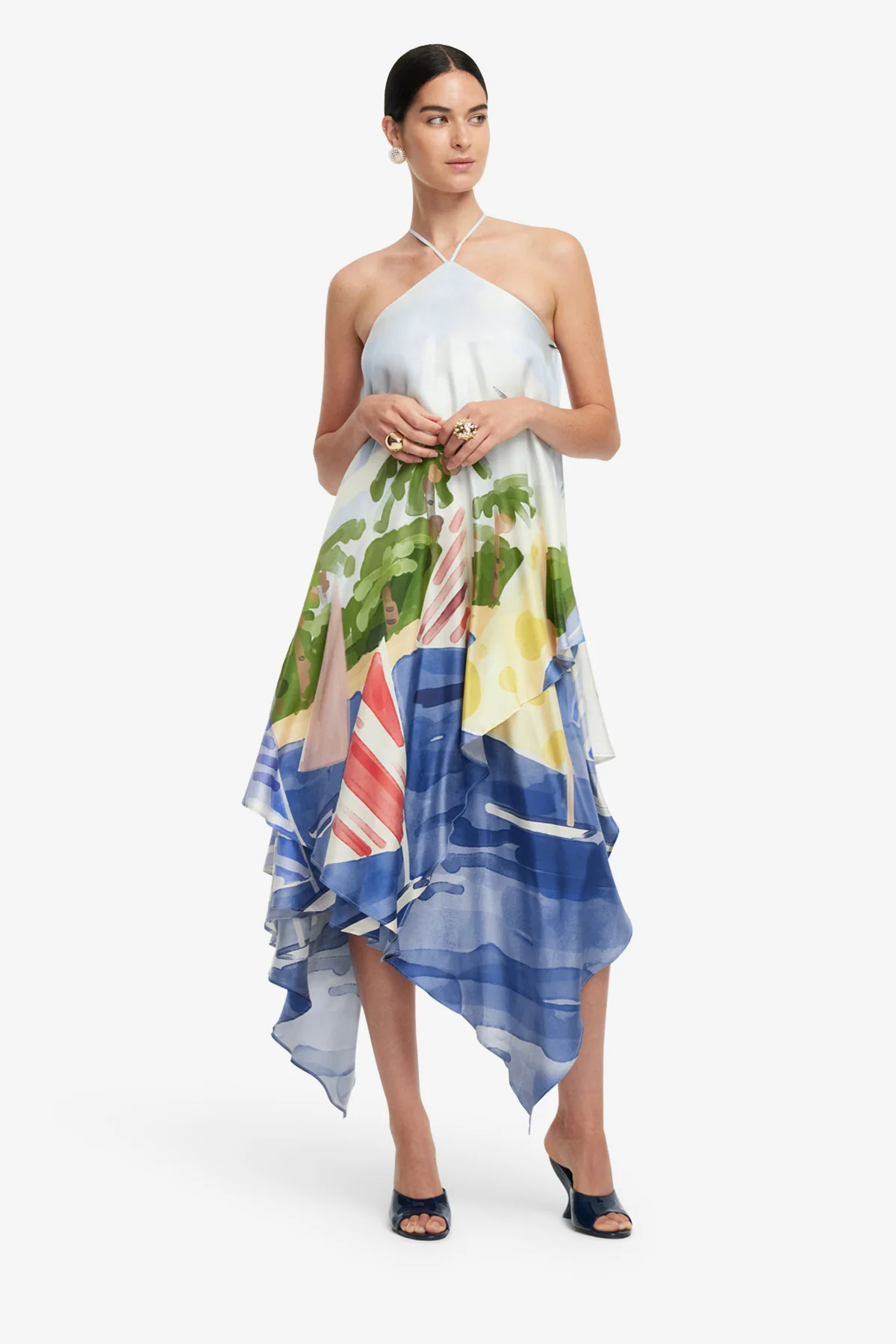 Sally Halterneck Maxi Dress - Nautical Print - Image 3