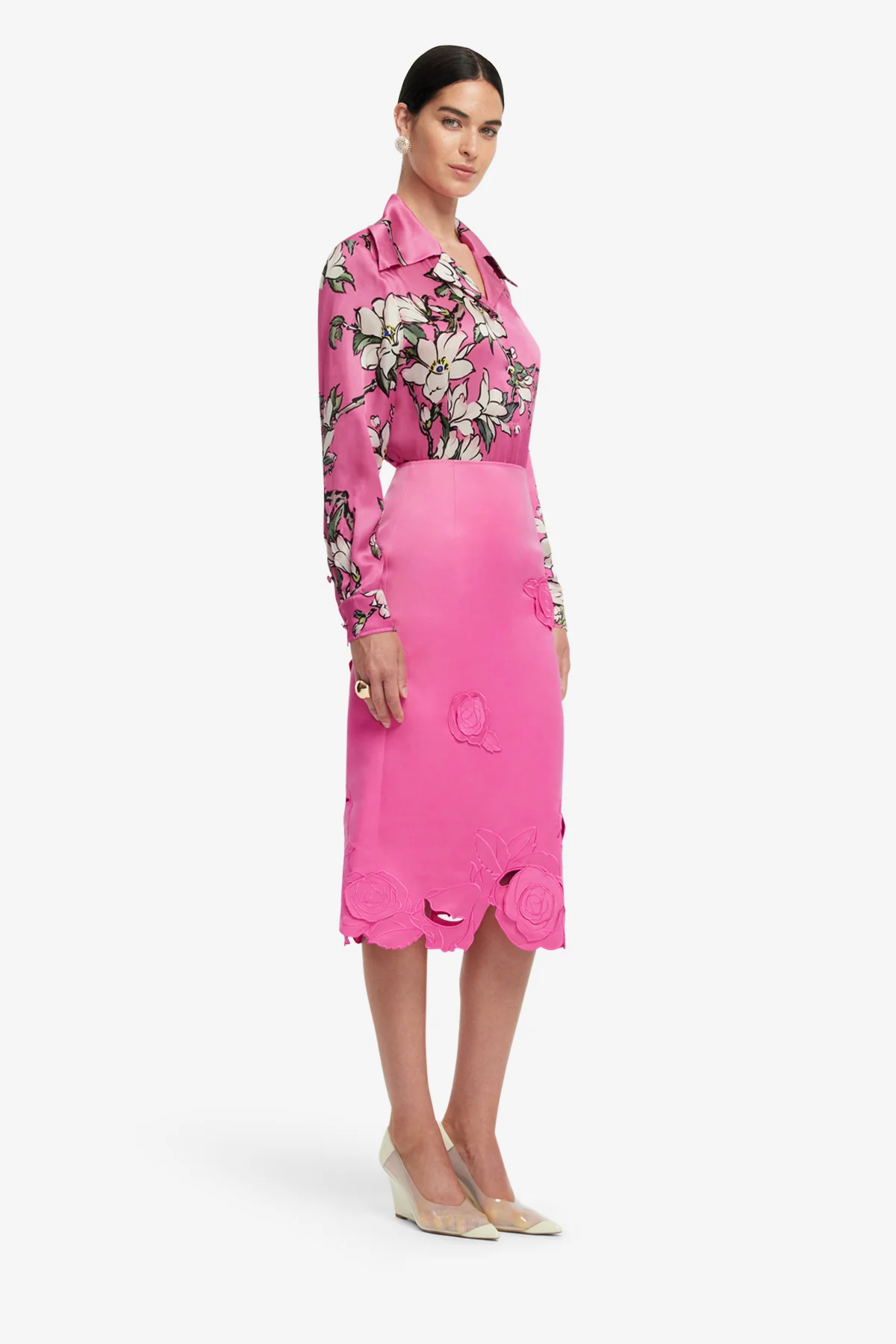 Sandra Silk Blouse - Pink Magnolia Print - Image 4