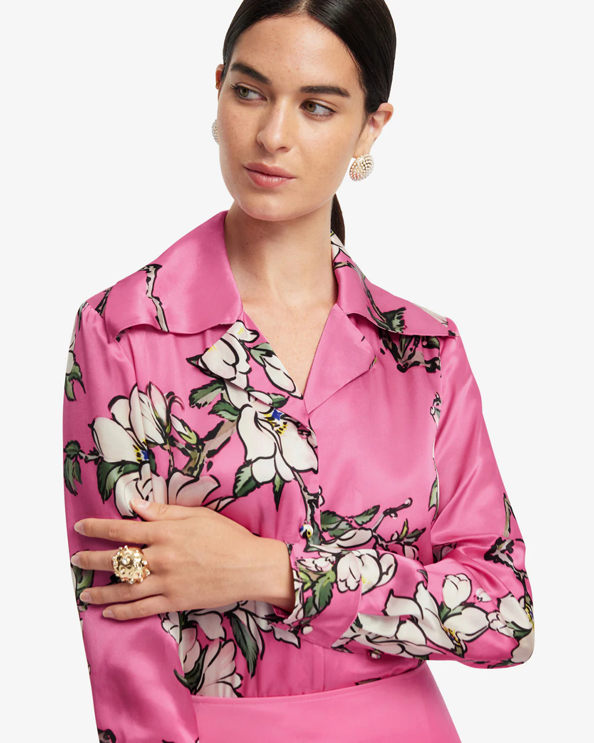 Sandra Silk Blouse - Pink Magnolia Print - Image 6
