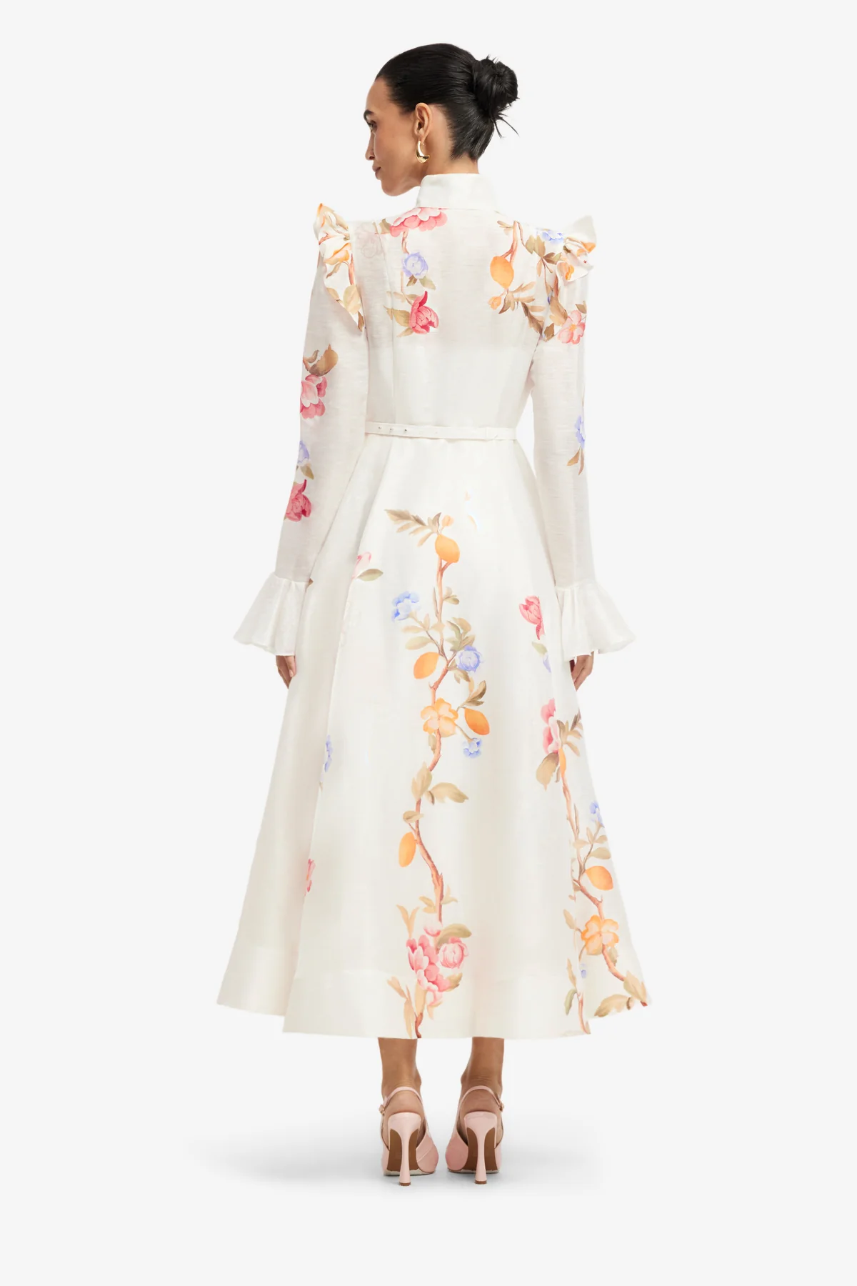 Selina Butterfly Sleeve Midi Dress - Lemon Vine Print in Snow - Image 5