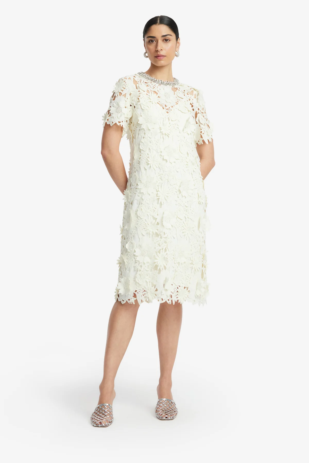 Sheridan Embellished Lace Midi Dress - Snow - Image 3