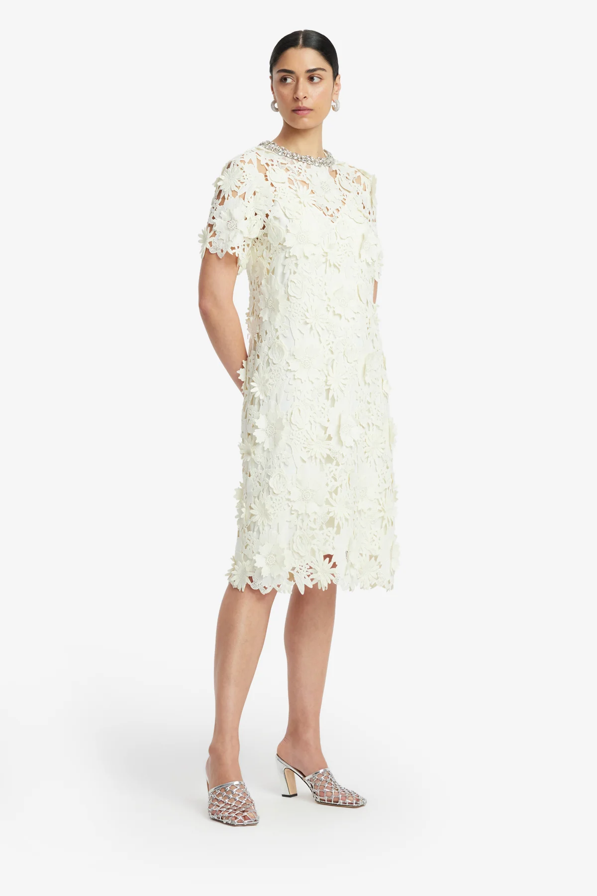 Sheridan Embellished Lace Midi Dress - Snow - Image 4