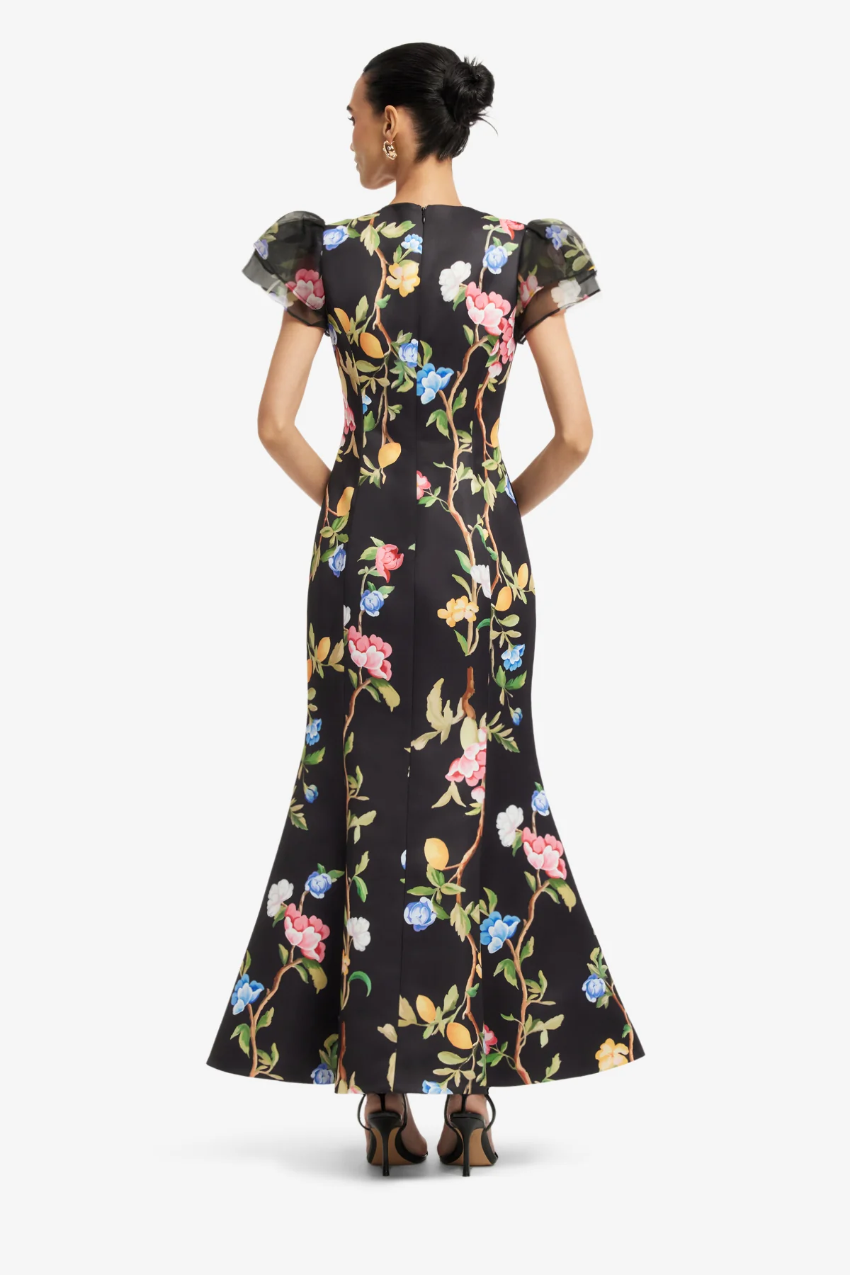Sofia Embellished Puff Sleeve Maxi Dress - Lemon Vine Print in Ebony - Image 5